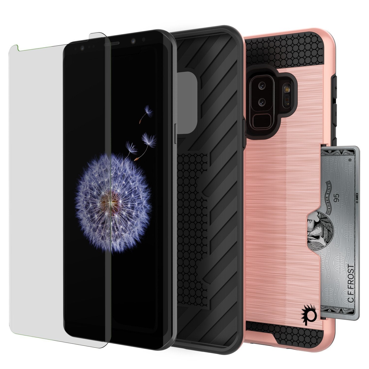 Galaxy S9 Plus Case, PUNKcase [SLOT Series] [Slim Fit] Dual-Layer Armor Cover w/Integrated Anti-Shock System, Credit Card Slot  [Rose Gold] (Color in image: White)