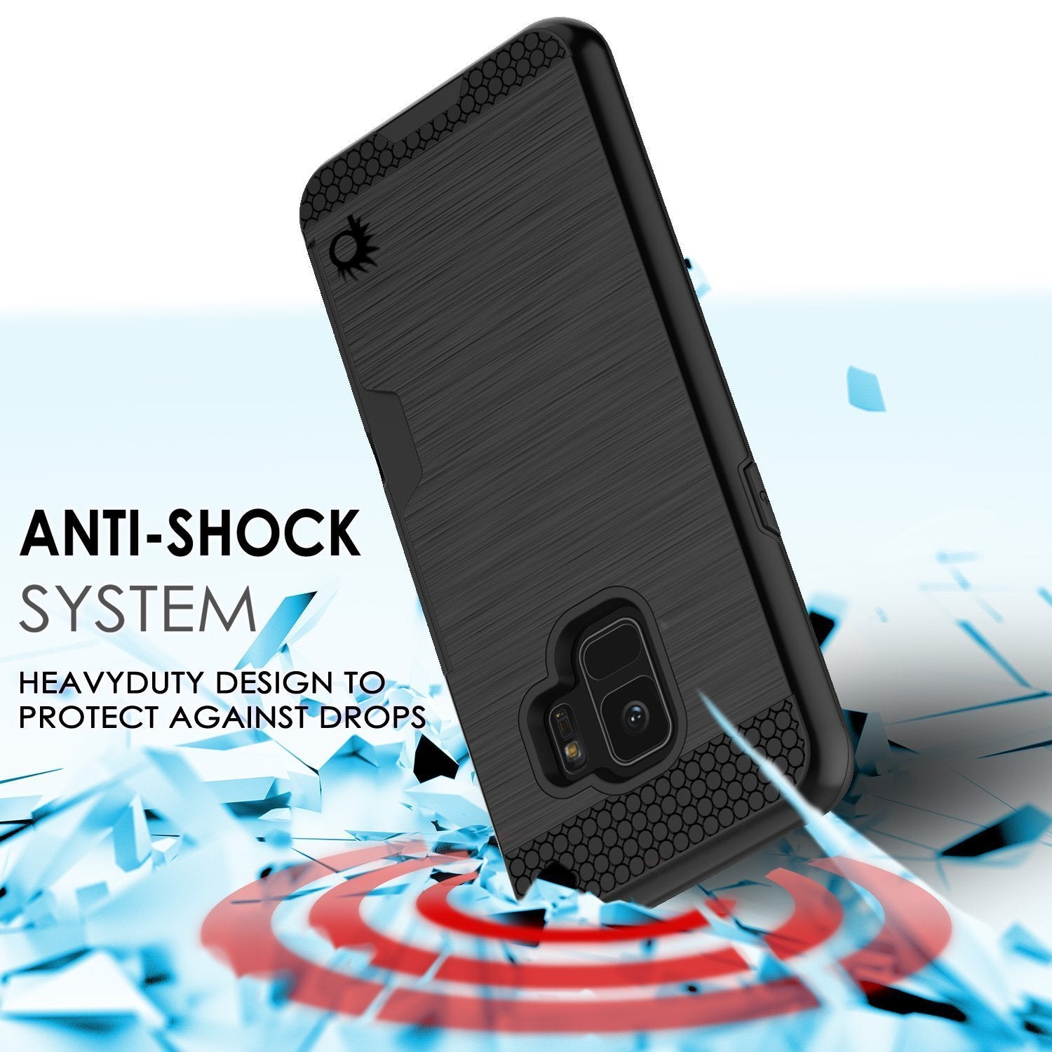 Galaxy S9 Case, PUNKcase [SLOT Series] [Slim Fit] Dual-Layer Armor Cover w/Integrated Anti-Shock System, Credit Card Slot [Black] (Color in image: Gold)