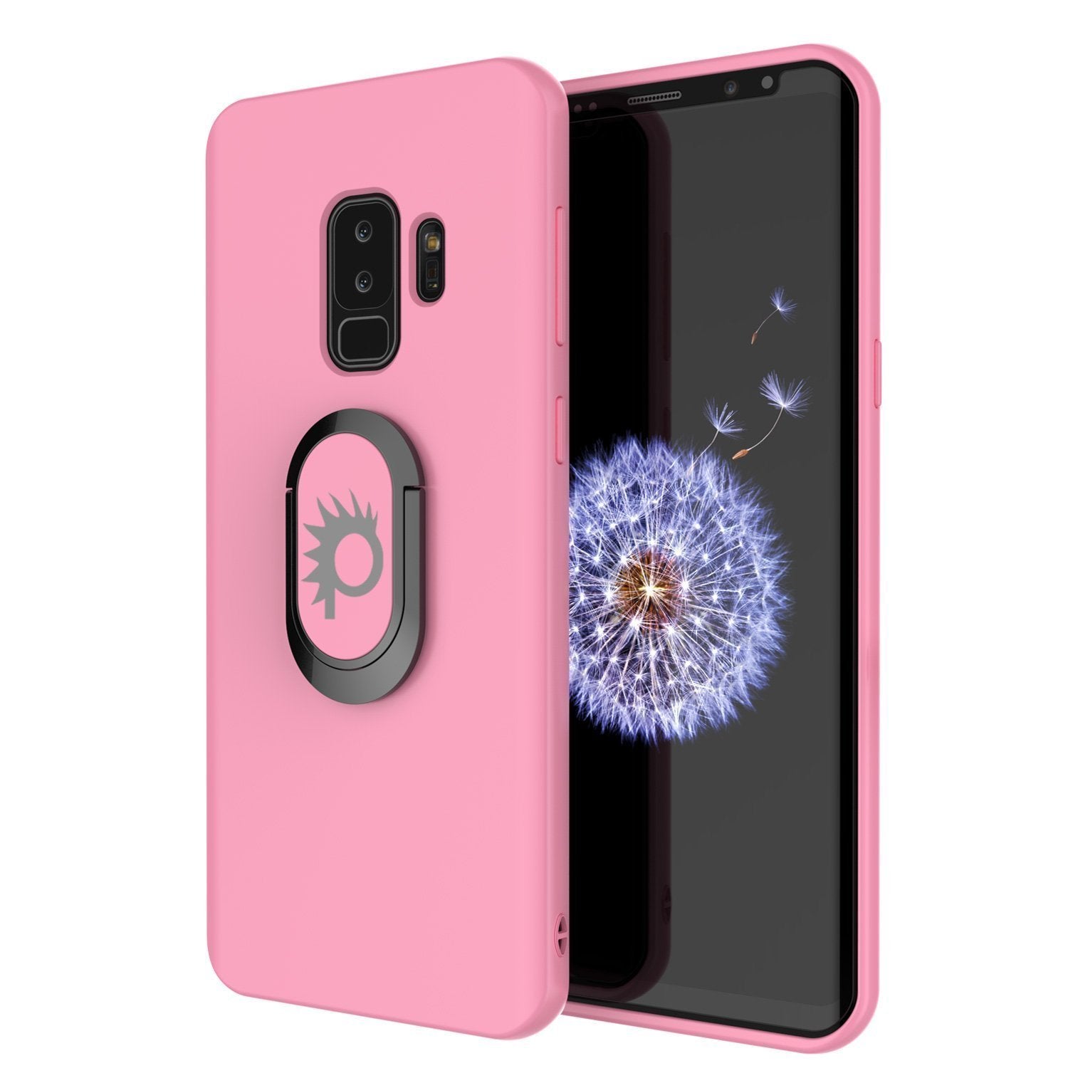 Galaxy S9 PLUS, Capa protetora de TPU Punkcase Magnetix com suporte, anel de agarre e placa de metal para suporte magnético de telefone para carro PLUS Protetor de tela PunkShield para Samsung S9+ Edge [Rosa]