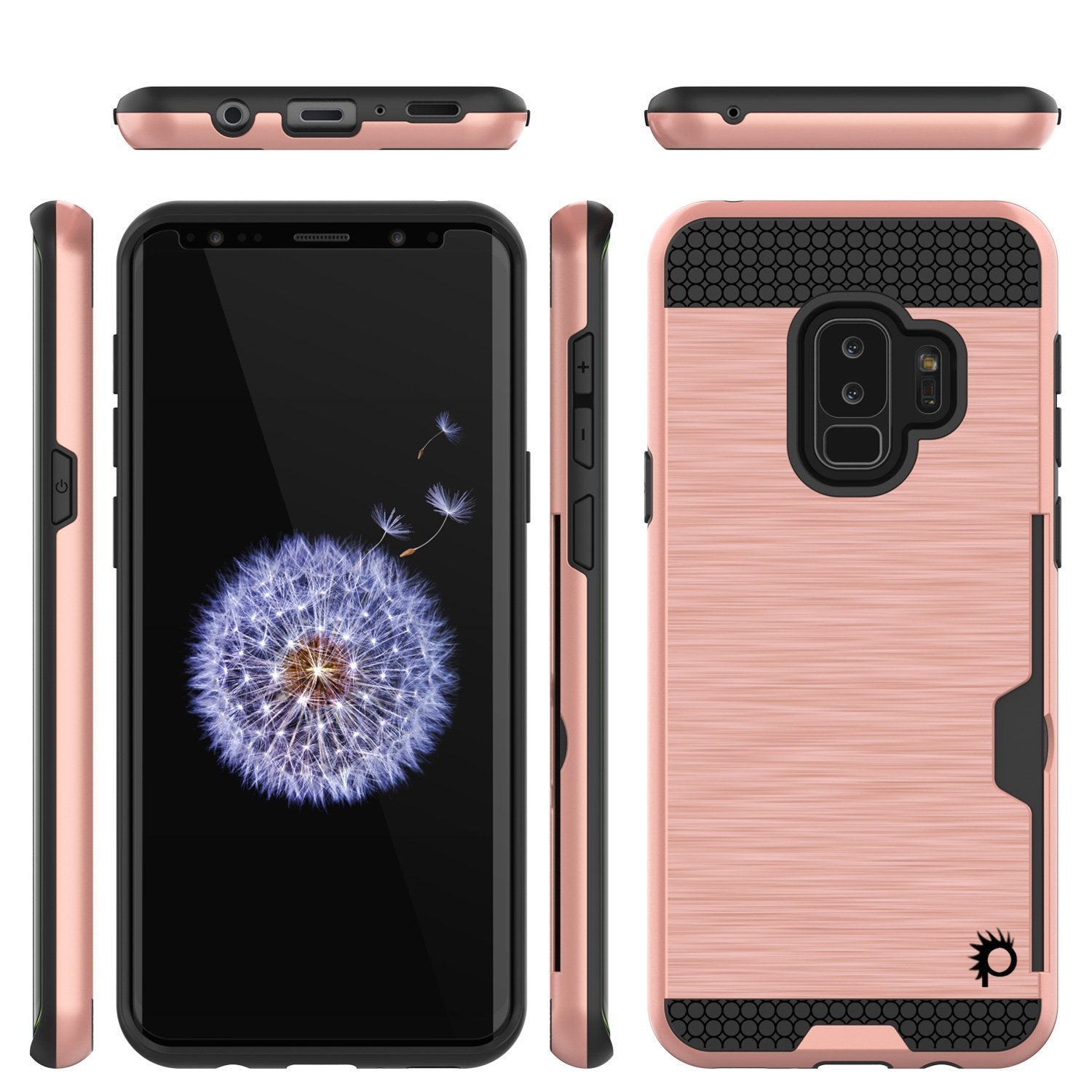 Galaxy S9 Plus Case, PUNKcase [SLOT Series] [Slim Fit] Dual-Layer Armor Cover w/Integrated Anti-Shock System, Credit Card Slot  [Rose Gold] (Color in image: Navy)