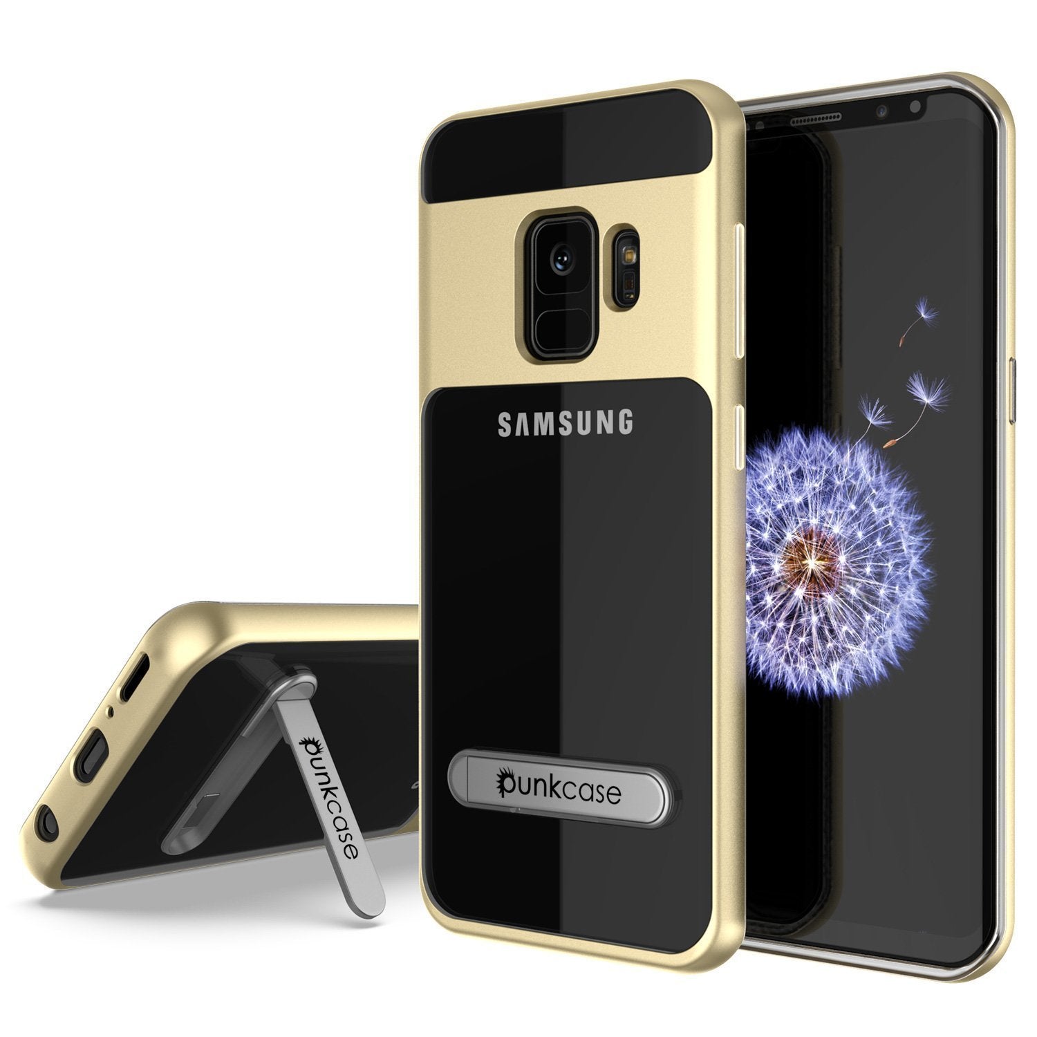 Capa Galaxy S9, PUNKcase [Série LUCID 3.0] [Ajuste Slim] [Costas Transparentes] Capa de Arma com Suporte Integrado, Sistema Anti-choque e Protetor de Tela PUNKSHIELD para Samsung Galaxy S9 [Dourado]