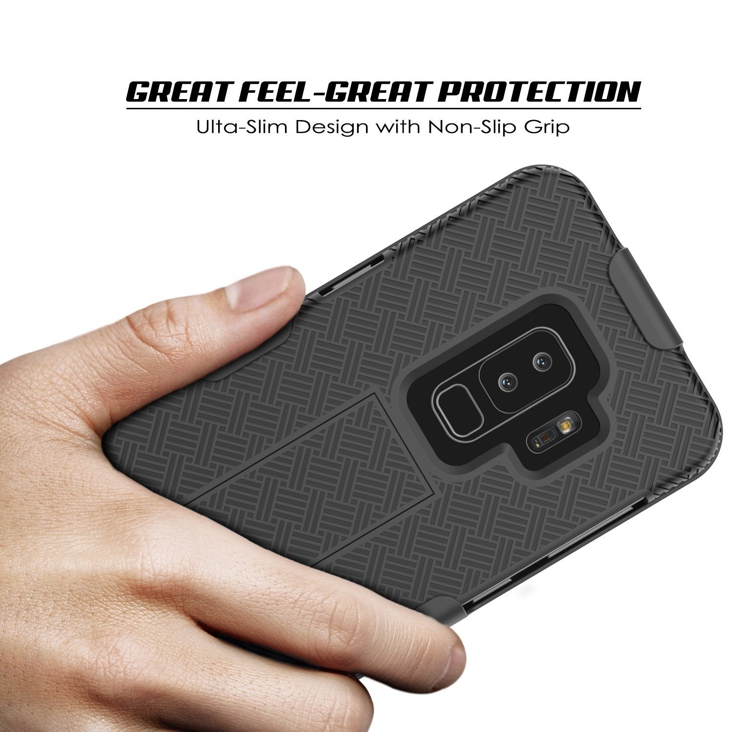 Punkcase Galaxy S9 PLUS Case With Screen Protector, Holster Belt Clip & Built-In Kickstand Non Slip Dual Layer Hybrid TPU Full Body Protection [Thin Fit] for Samsung Galaxy S9+ Edge [Black] 