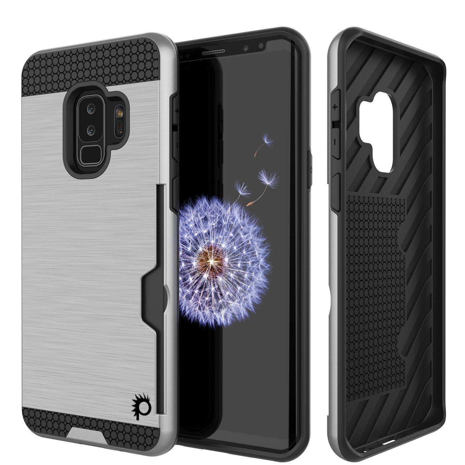 Capa Galaxy S9 Plus, PUNKcase [Série SLOT] [Ajuste Slim] Capa em Armadura de Dupla Camada com Sistema Antichoque Integrado, Slot para Cartão de Crédito [Prata]