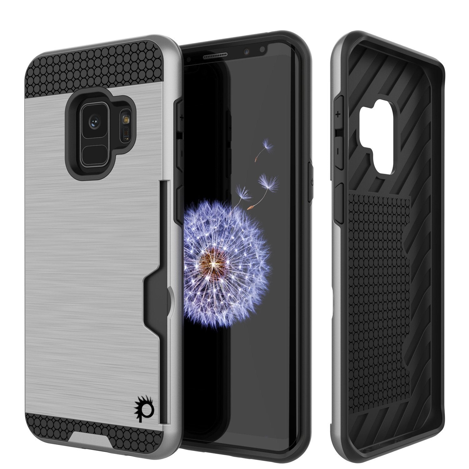 Capa Galaxy S9, PUNKcase [Série SLOT] [Ajuste Slim] Capa de Armadura de Dupla Camada c/ Sistema Anti-choque Integrado, Slot para Cartão de Crédito [Prateado]