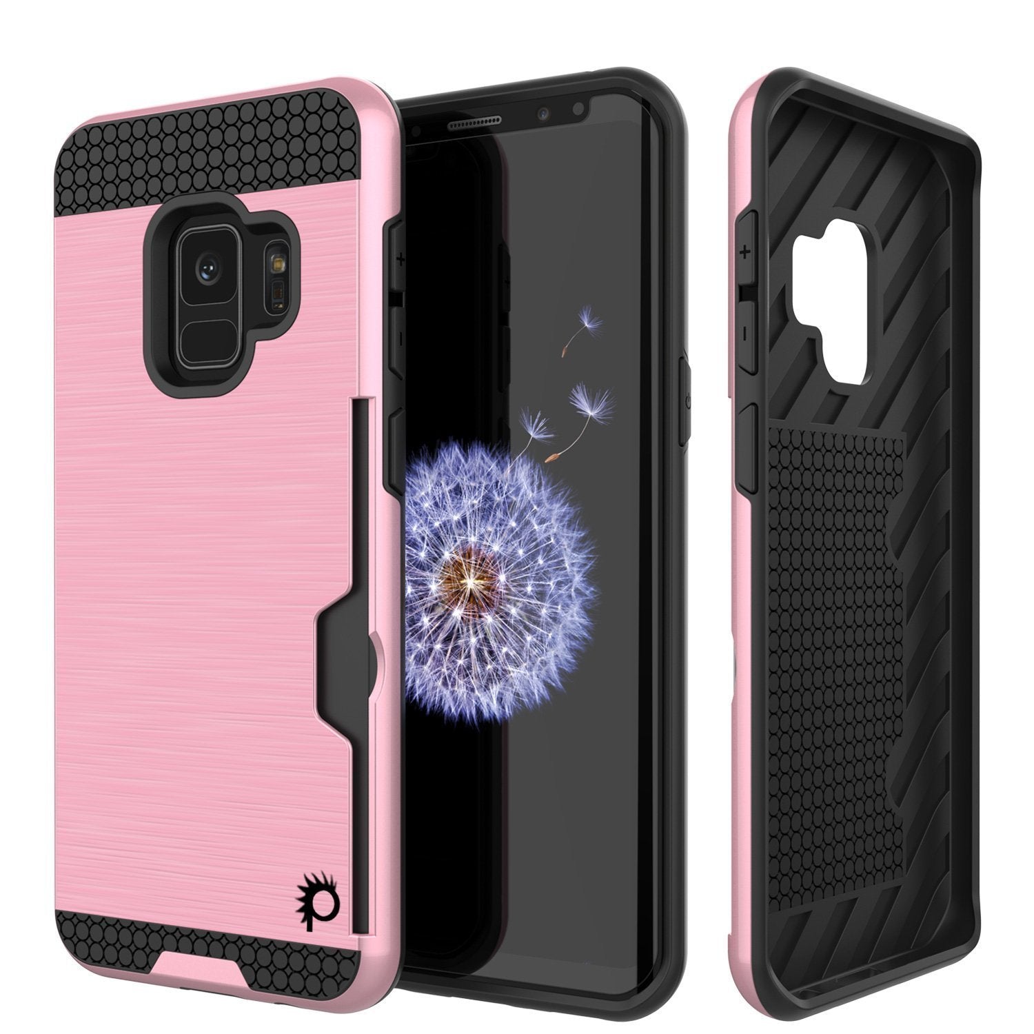 Capa Galaxy S9, PUNKcase [Série SLOT] [Modelo Slim] Capa de Armadura de Dupla Camada com Sistema Integrado Anti-Choque, Slot para Cartão de Crédito [Rosa]