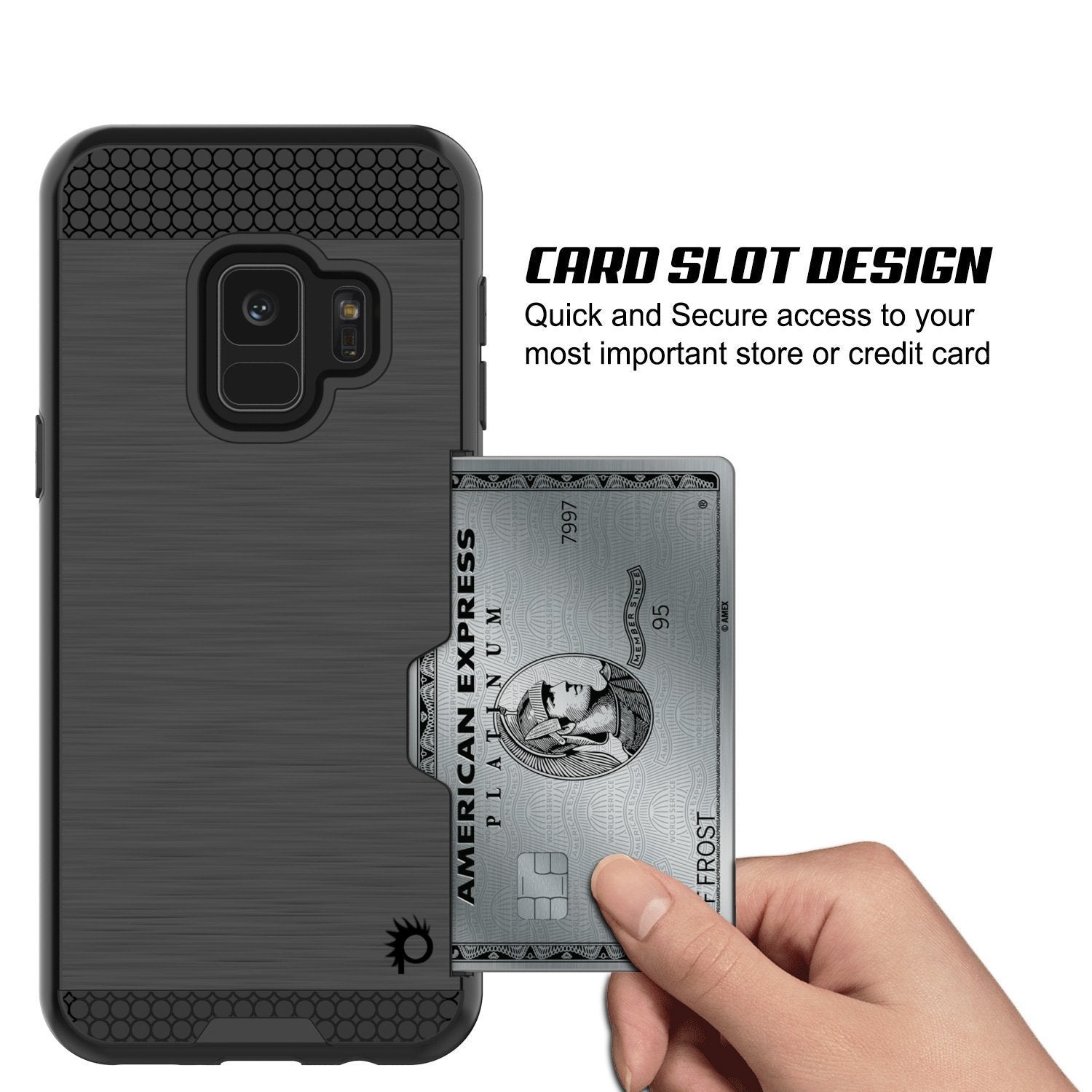 Galaxy S9 Case, PUNKcase [SLOT Series] [Slim Fit] Dual-Layer Armor Cover w/Integrated Anti-Shock System, Credit Card Slot [Black] (Color in image: Silver)