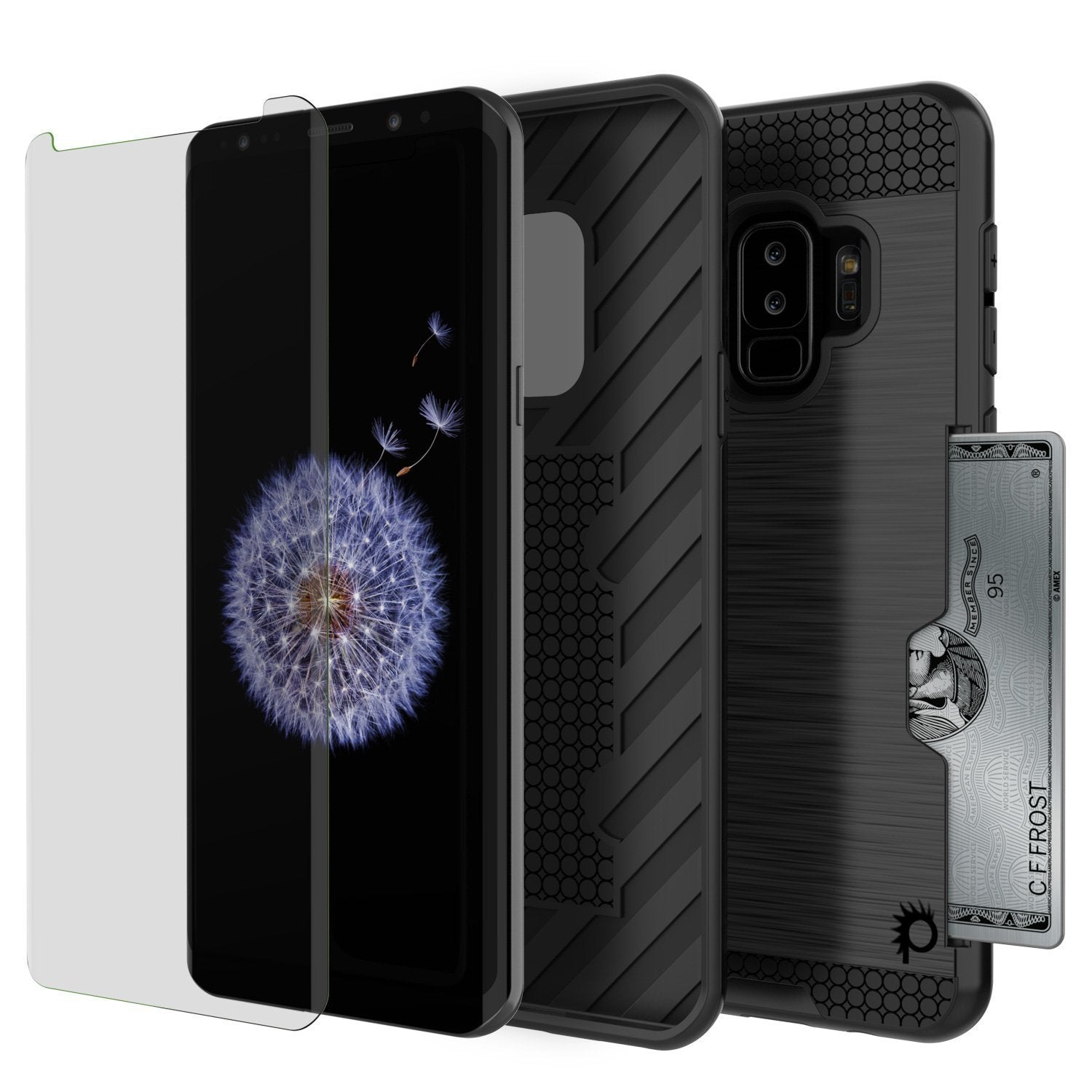 Galaxy S9 Plus Case, PUNKcase [SLOT Series] [Slim Fit] Dual-Layer Armor Cover w/Integrated Anti-Shock System, Credit Card Slot [Black] (Color in image: White)