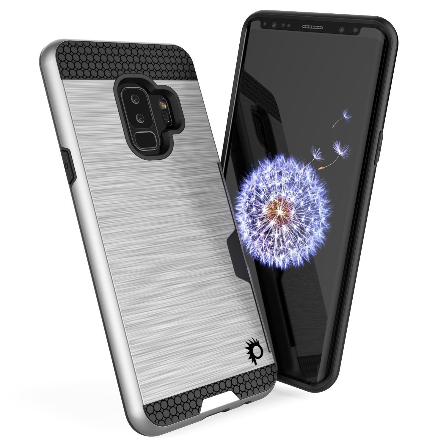 Galaxy S9 Plus Case, PUNKcase [SLOT Series] [Slim Fit] Dual-Layer Armor Cover w/Integrated Anti-Shock System, Credit Card Slot [Silver] (Color in image: Grey)