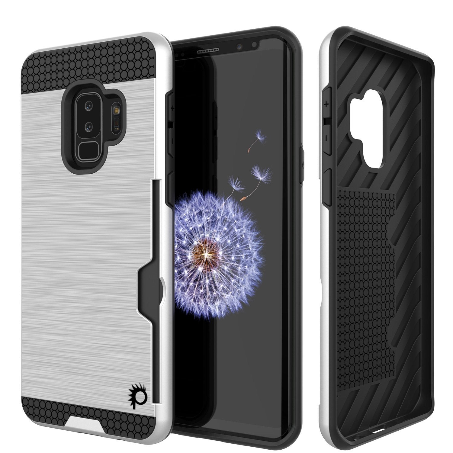 Capa Galaxy S9 Plus, PUNKcase [Série SLOT] [Ajuste Slim] Capa de Armadura de Dupla Camada com Sistema Anti-Choque Integrado, Slot para Cartão de Crédito e Protetor de Tela [Branco]