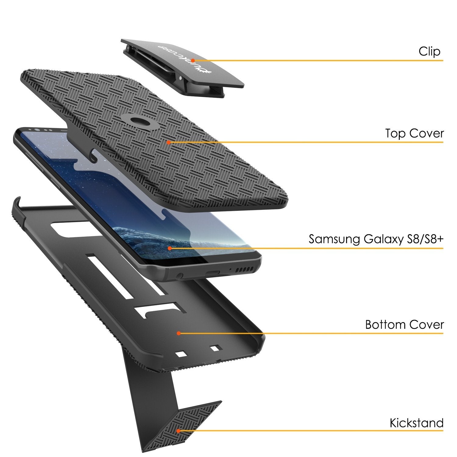 Punkcase Galaxy S8 PlusCase, With PunkShield Glass Screen Protector, Holster Belt Clip & Built-In Kickstand Non-Slip Dual Layer Hybrid TPU Full Body Protection for Samsung S8 Plus Edge [Black] 