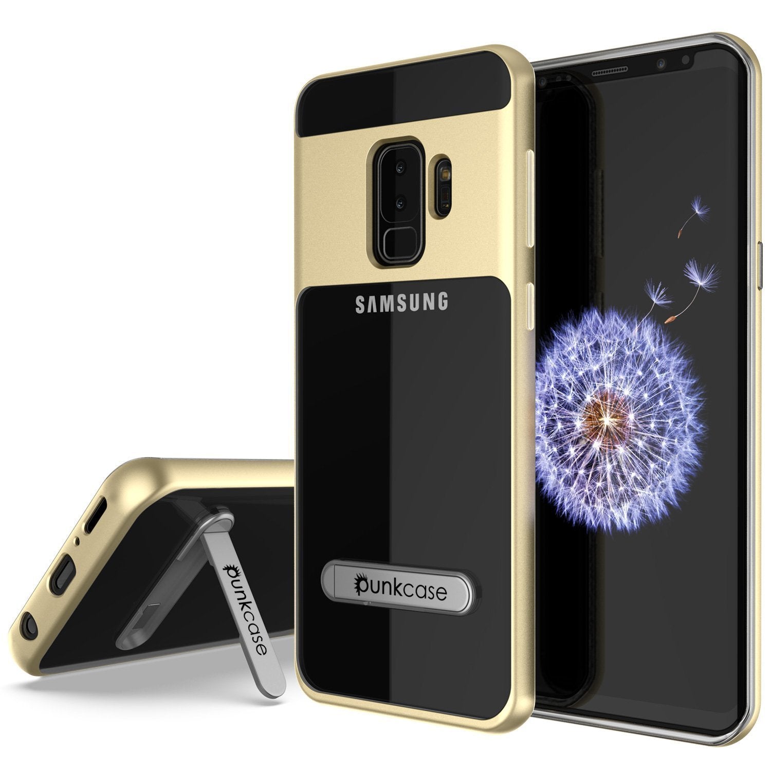 Capa Galaxy S9+ Plus, PUNKcase [Série LUCID 3.0] [Ajuste Fino] [Costas Transparentes] Capa de Armadura com Suporte Integrado, Sistema Anti-choque & Protetor de Tela PUNKSHIELD para Samsung Galaxy S9+ Plus [Dourado]