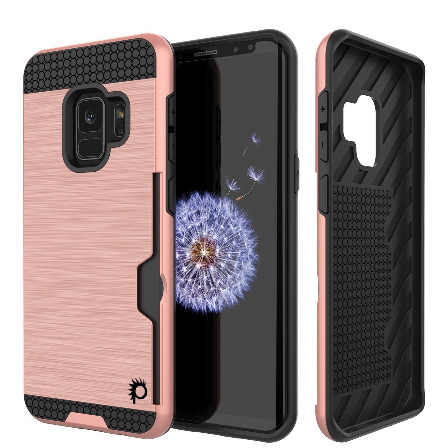 Capa Galaxy S9, PUNKcase [Série SLOT] [Ajuste Fino] Cobertura de Armadura de Camada Dupla com Sistema Anti-Choque Integrado, Slot para Cartão de Crédito [Ouro Rosa]