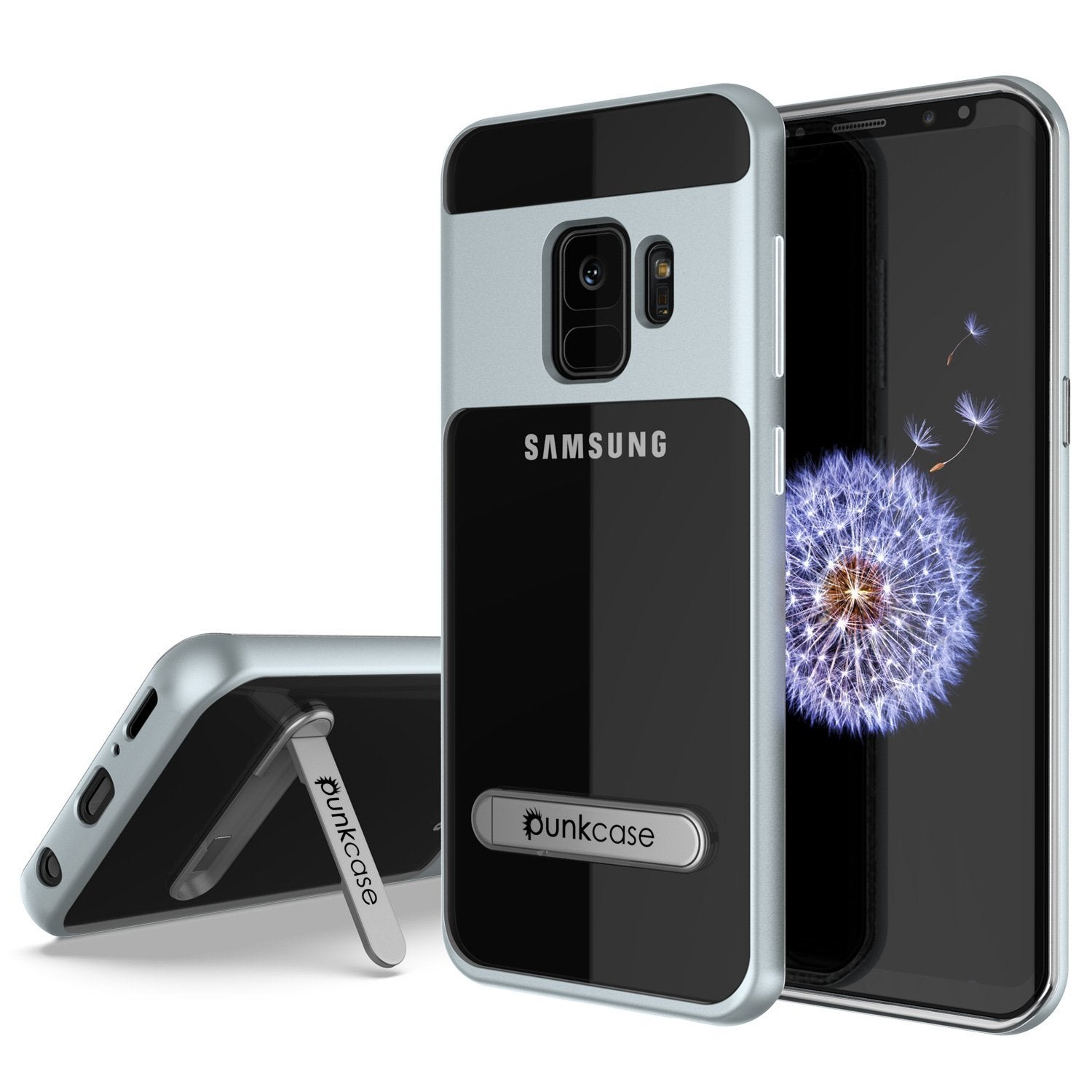 Capa Galaxy S9, PUNKcase [Série LUCID 3.0] [Ajuste Slim] [Costas Transparentes] Capa de Armadura com Suporte Integrado, Sistema Anti-Choque & Protetor de Tela PUNKSHIELD para Samsung Galaxy S9 [Prata]
