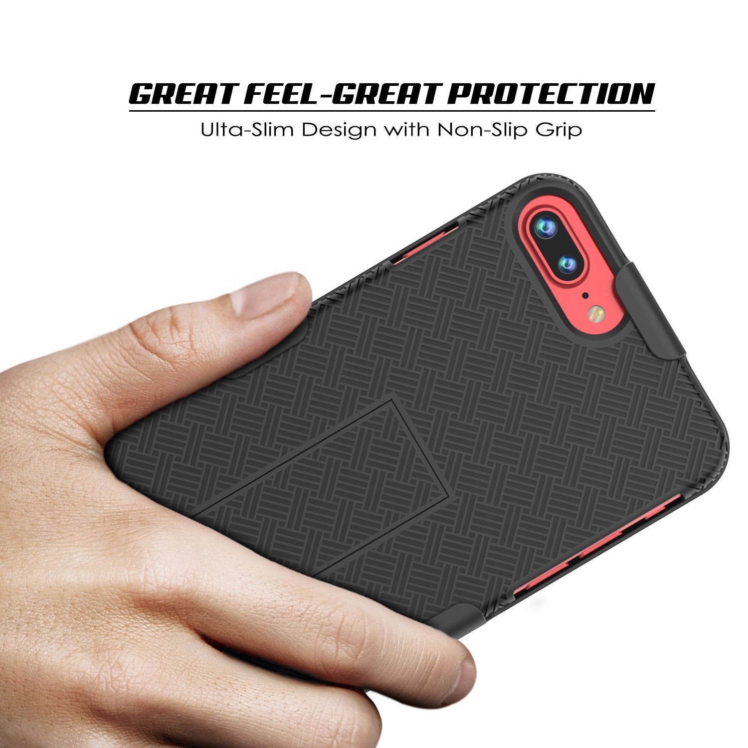 Punkcase iPhone 8 / 7 Plus Case With Tempered Glass Screen Protector, Holster Belt Clip & Built-In Kickstand Non Slip Dual Layer Hybrid TPU Full Body Protection [Thin Fit] for Apple iPhone 7+ & 8+ [Black] 