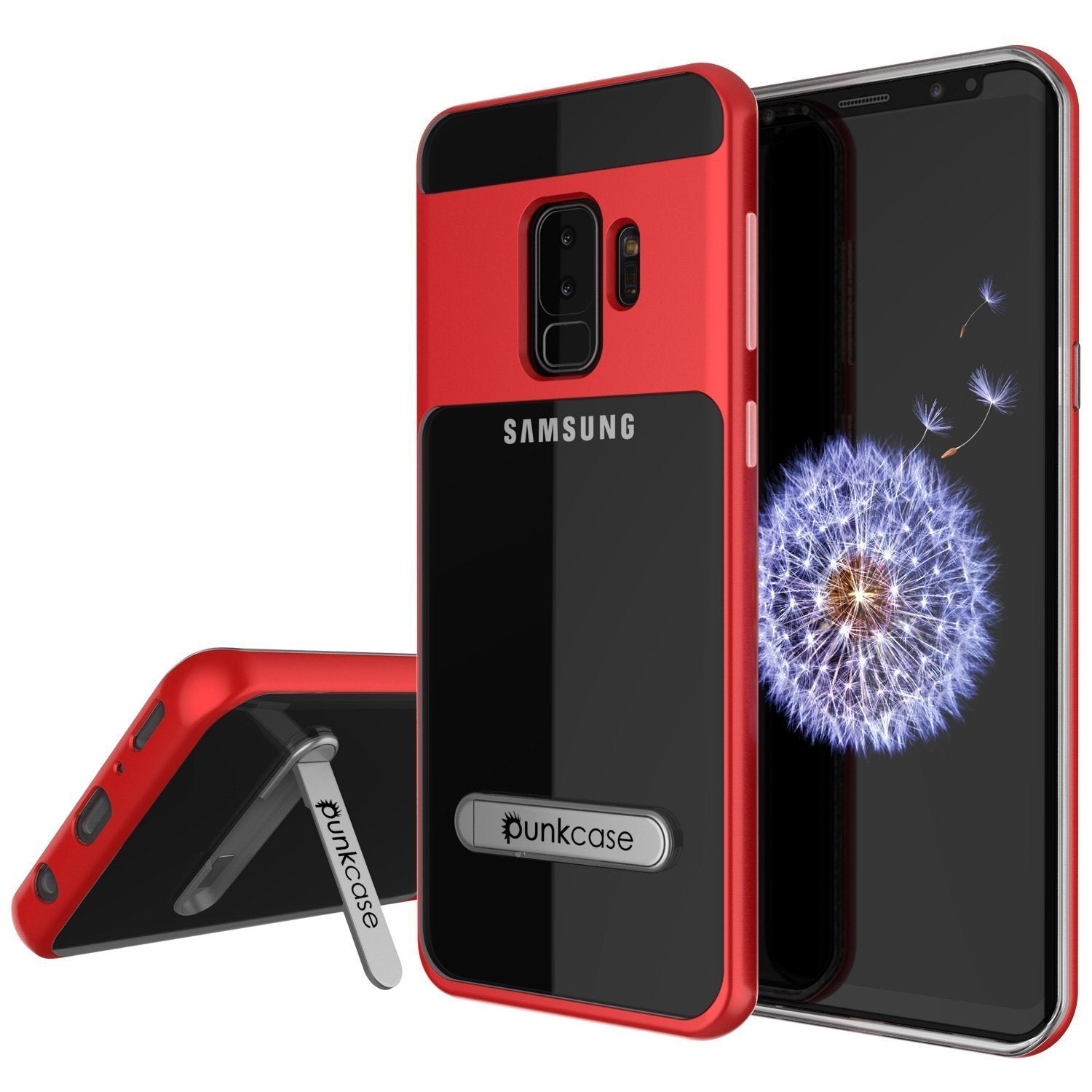 Capa Galaxy S9+ Plus, PUNKcase [Série LUCID 3.0] [Ajuste Slim] [Costas Transparentes] Capa de armadura com suporte integrado, sistema anti-choque e protetor de tela PUNKSHIELD para Samsung Galaxy S9+ Plus [Vermelho]