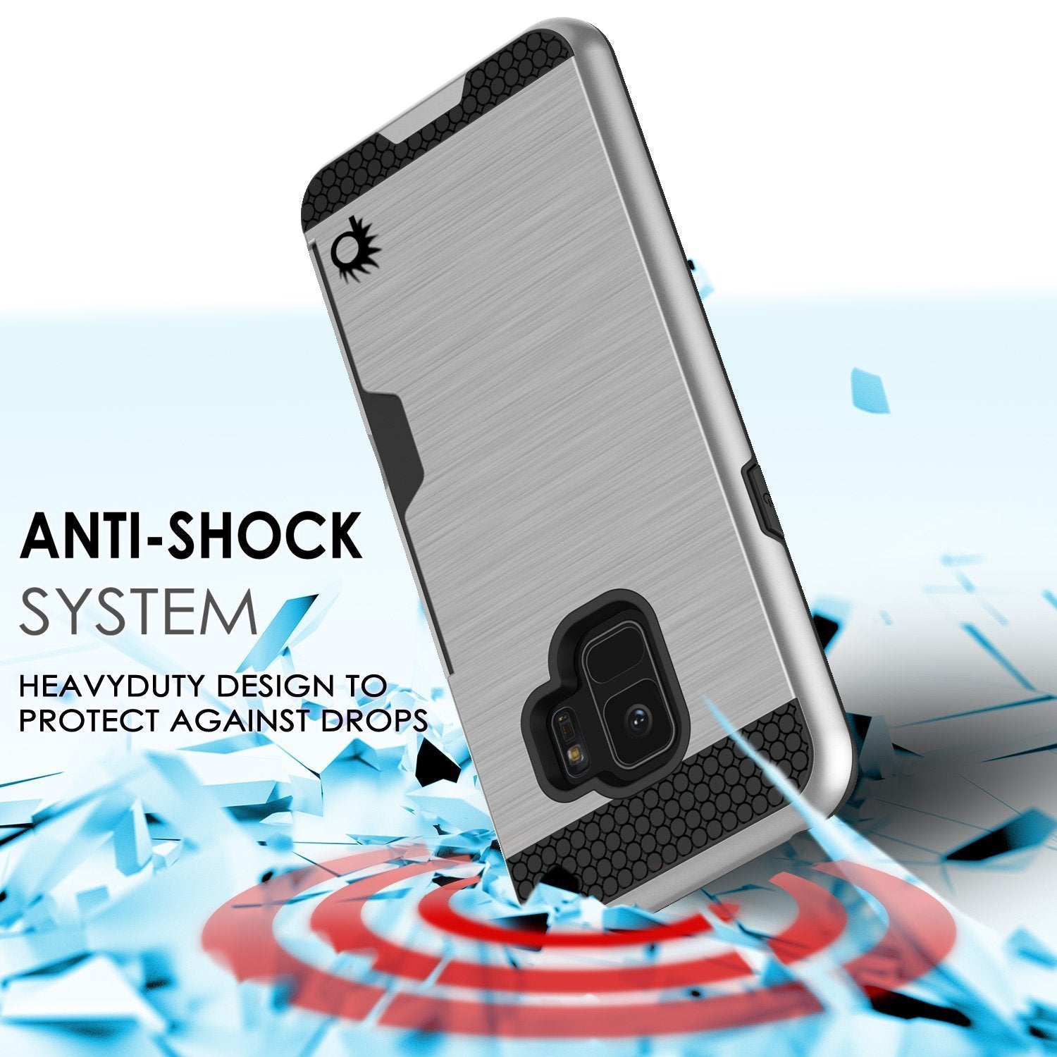 Galaxy S9 Case, PUNKcase [SLOT Series] [Slim Fit] Dual-Layer Armor Cover w/Integrated Anti-Shock System, Credit Card Slot [Silver] (Color in image: Gold)