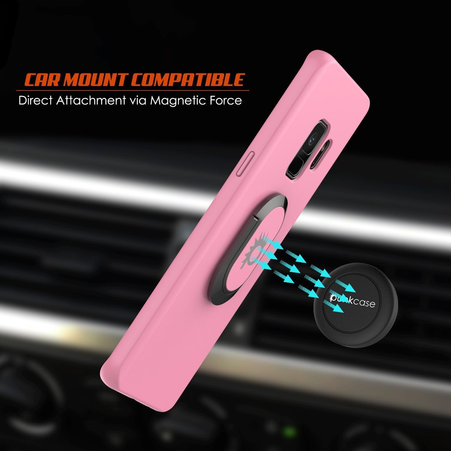 Galaxy S9 Case, Punkcase Magnetix Protective TPU Cover W/ Kickstand, Ring Grip Holder & Metal Plate for Magnetic Car Phone Mount PLUS PunkShield Screen Protector for Samsung S9 Edge [Pink] 