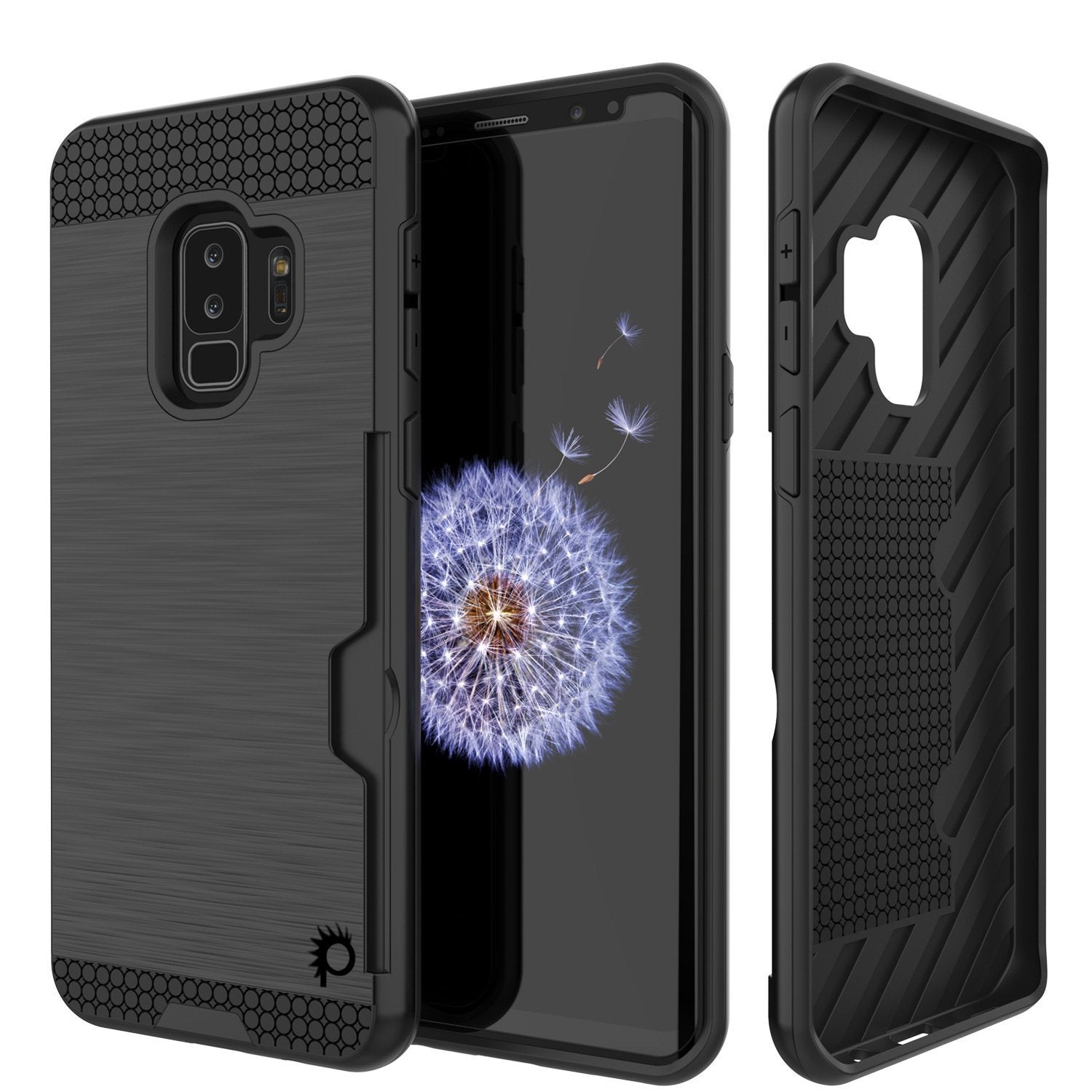 Capa Galaxy S9 Plus, PUNKcase [Série SLOT] [Ajuste Slim] Capa de Armadura de Duas Camadas com Sistema Anti-Choque Integrado, Slot para Cartão de Crédito [Preto]