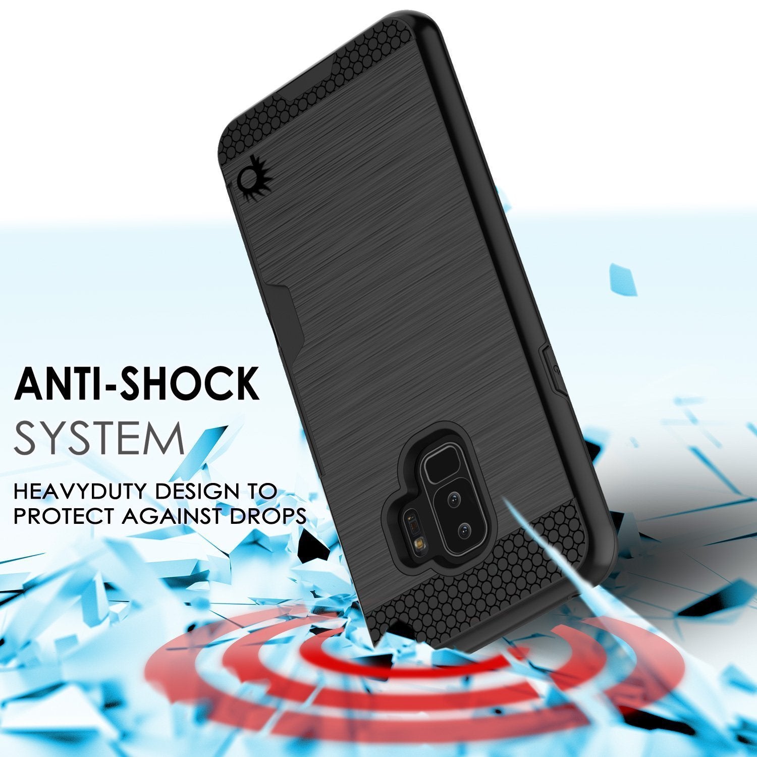 Galaxy S9 Plus Case, PUNKcase [SLOT Series] [Slim Fit] Dual-Layer Armor Cover w/Integrated Anti-Shock System, Credit Card Slot [Black] (Color in image: Gold)