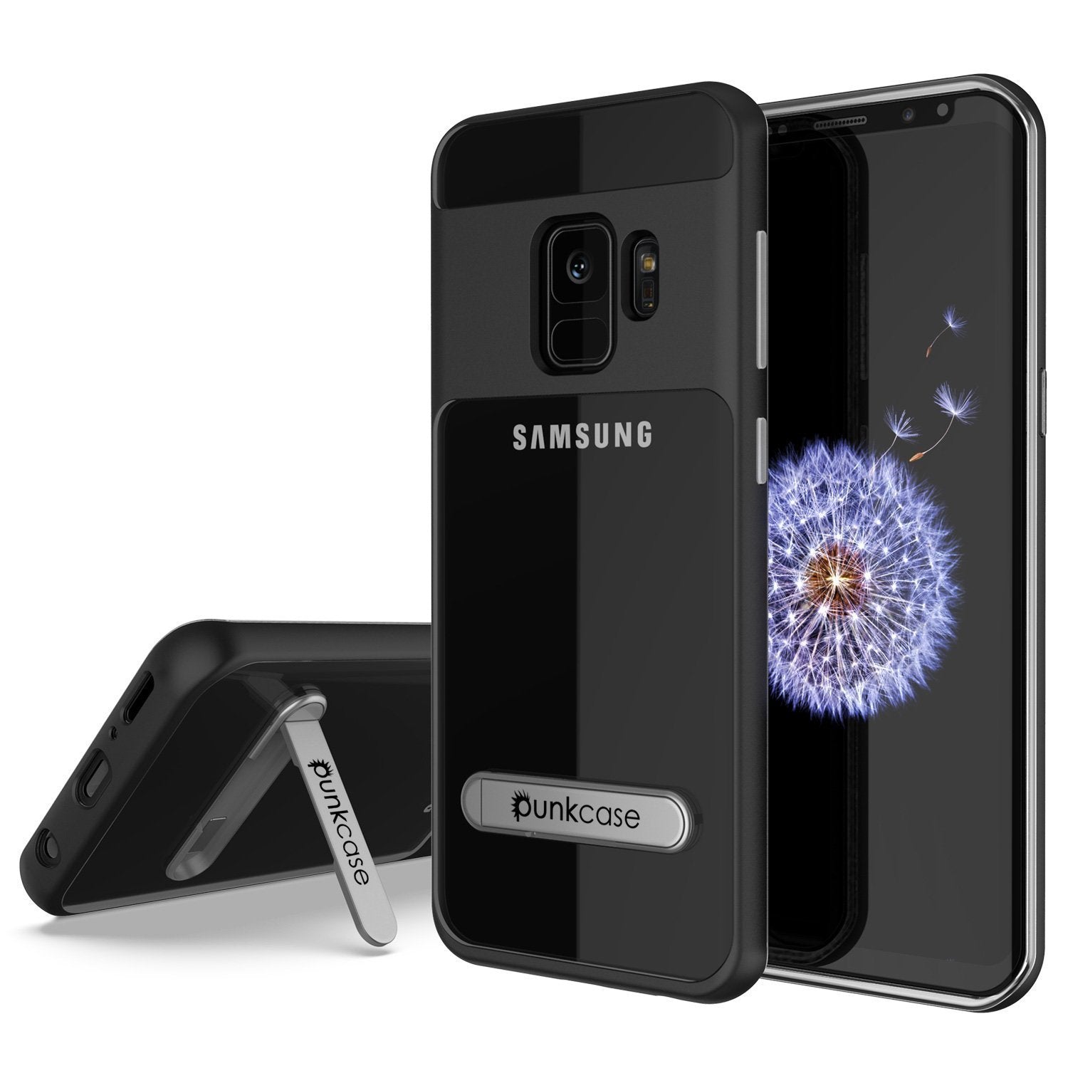 Capa Galaxy S9, PUNKcase [Série LUCID 3.0] [Ajuste Slim] [Transparente] Capa de armadura com suporte integrado, sistema anti-choque e protetor de tela PUNKSHIELD para Samsung Galaxy S9 [Preto]