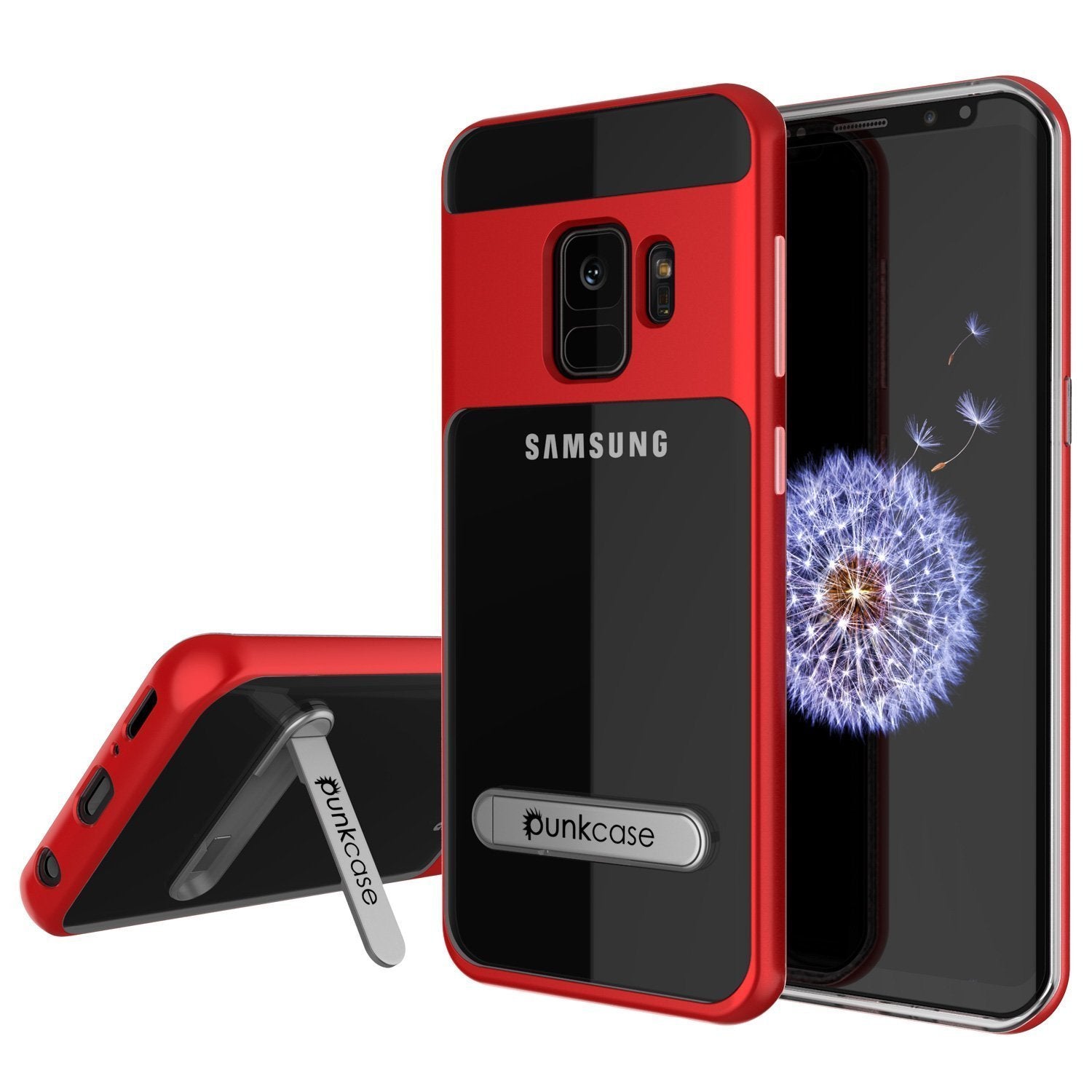 Capa Galaxy S9, PUNKcase [Série LUCID 3.0] [Ajuste Slim] [Costas Transparentes] Capa Armor com Suporte Integrado, Sistema Anti-Choque & Protetor de Tela PUNKSHIELD para Samsung Galaxy S9 [Vermelho]