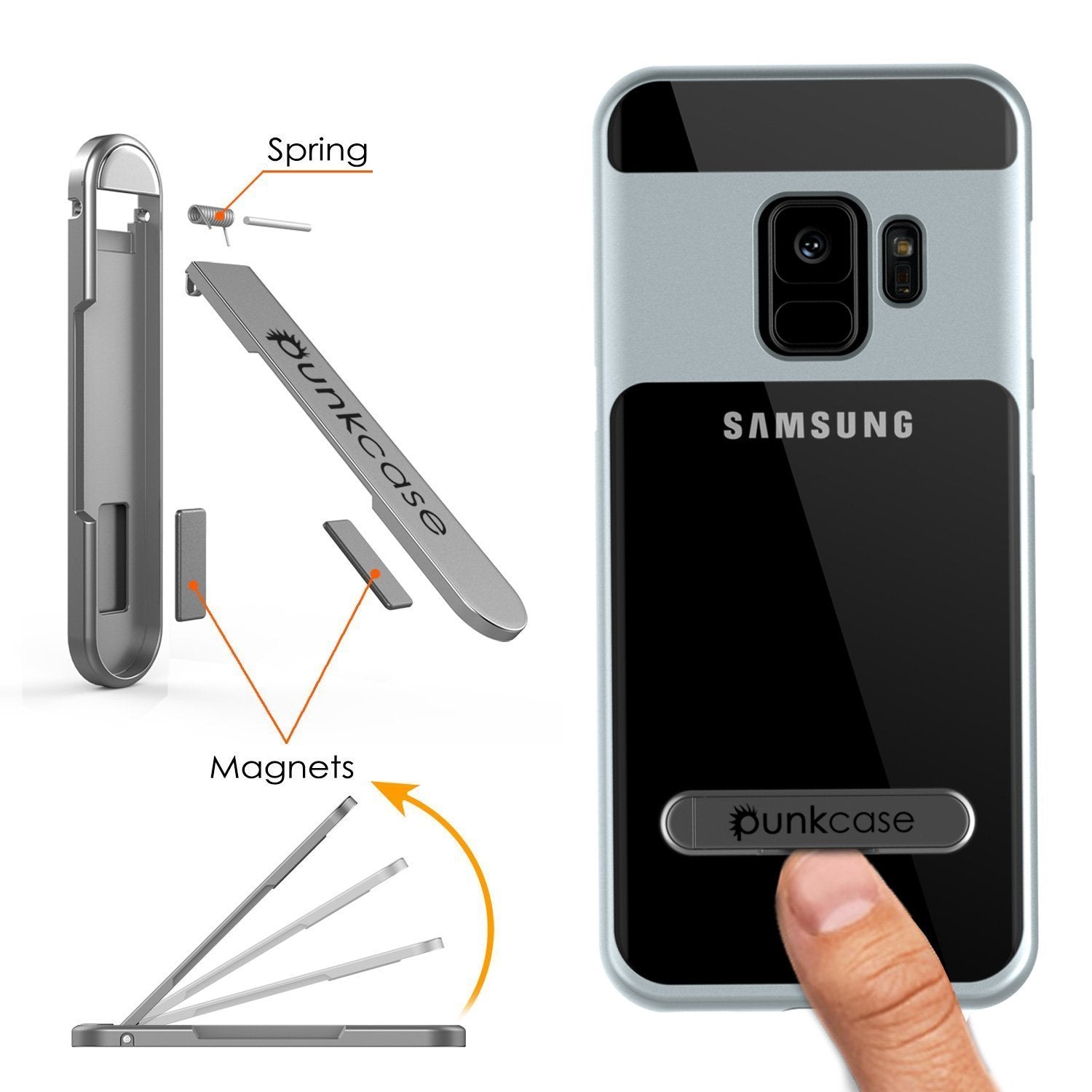 Galaxy S9 Case, PUNKcase [LUCID 3.0 Series] [Slim Fit] [Clear Back] Armor Cover w/ Integrated Kickstand, Anti-Shock System & PUNKSHIELD Screen Protector for Samsung Galaxy S9 [Silver] (Color in image: Red)