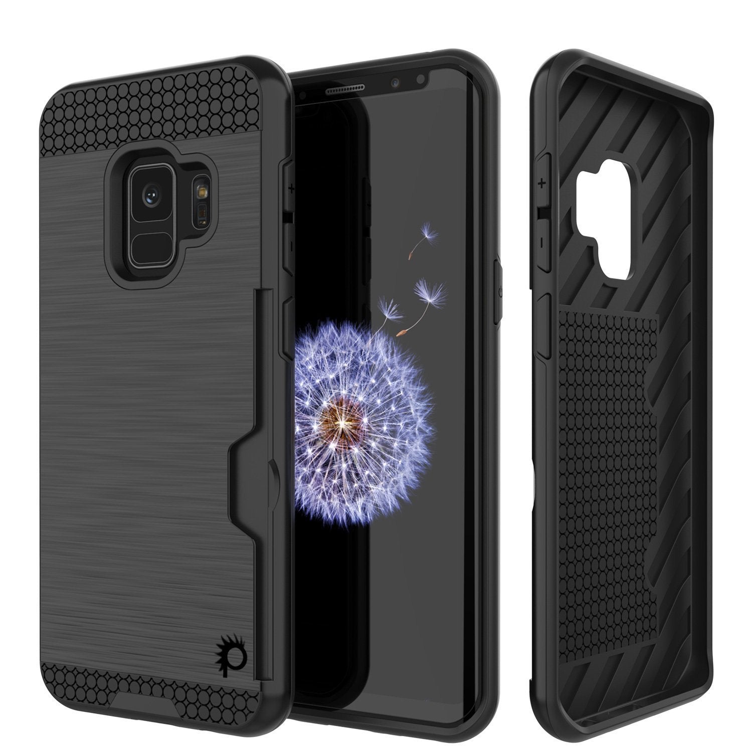Capa Galaxy S9, PUNKcase [Série SLOT] [Ajuste Slim] Capa de Armadura de Camada Dupla com Sistema Anti-choque Integrado, Slot para Cartão de Crédito [Preto]