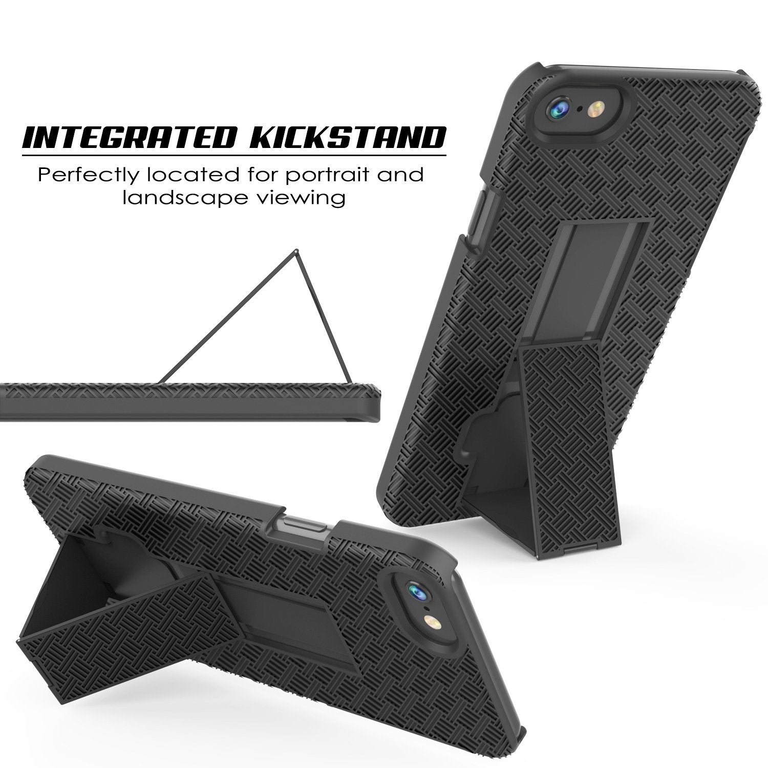 Punkcase iPhone 8 / 7 Case With Tempered Glass Screen Protector, Holster Belt Clip & Built-In Kickstand Non Slip Dual Layer Hybrid TPU Full Body Protection [Thin Fit] for Apple iPhone 7 & 8 [Black] 