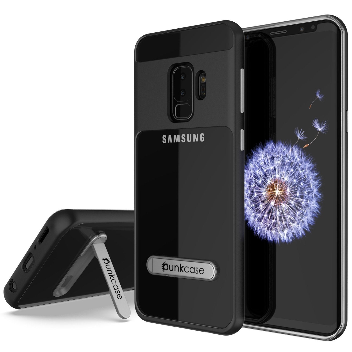 Capa Galaxy S9+ Plus, PUNKcase [Série LUCID 3.0] [Ajuste Slim] [Costas Transparentes] Capa de Armadura com Suporte Integrado, Sistema Anti-choque e Protetor de Tela PUNKSHIELD para Samsung Galaxy S9+ Plus [Preto]