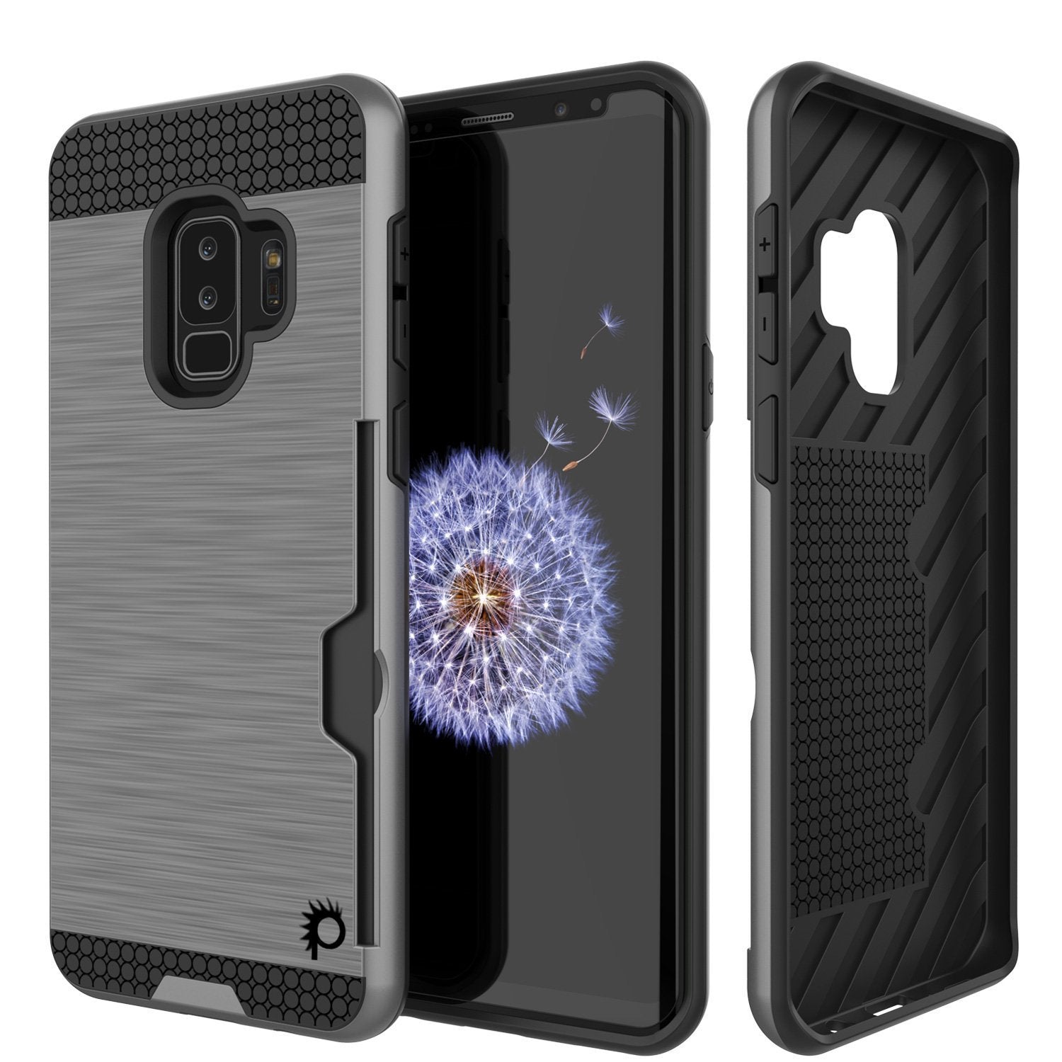Capa Galaxy S9 Plus, PUNKcase [Série SLOT] [Ajuste Slim] Capa de Armadura de Dupla Camada com Sistema Anti-choque Integrado [Cinza]