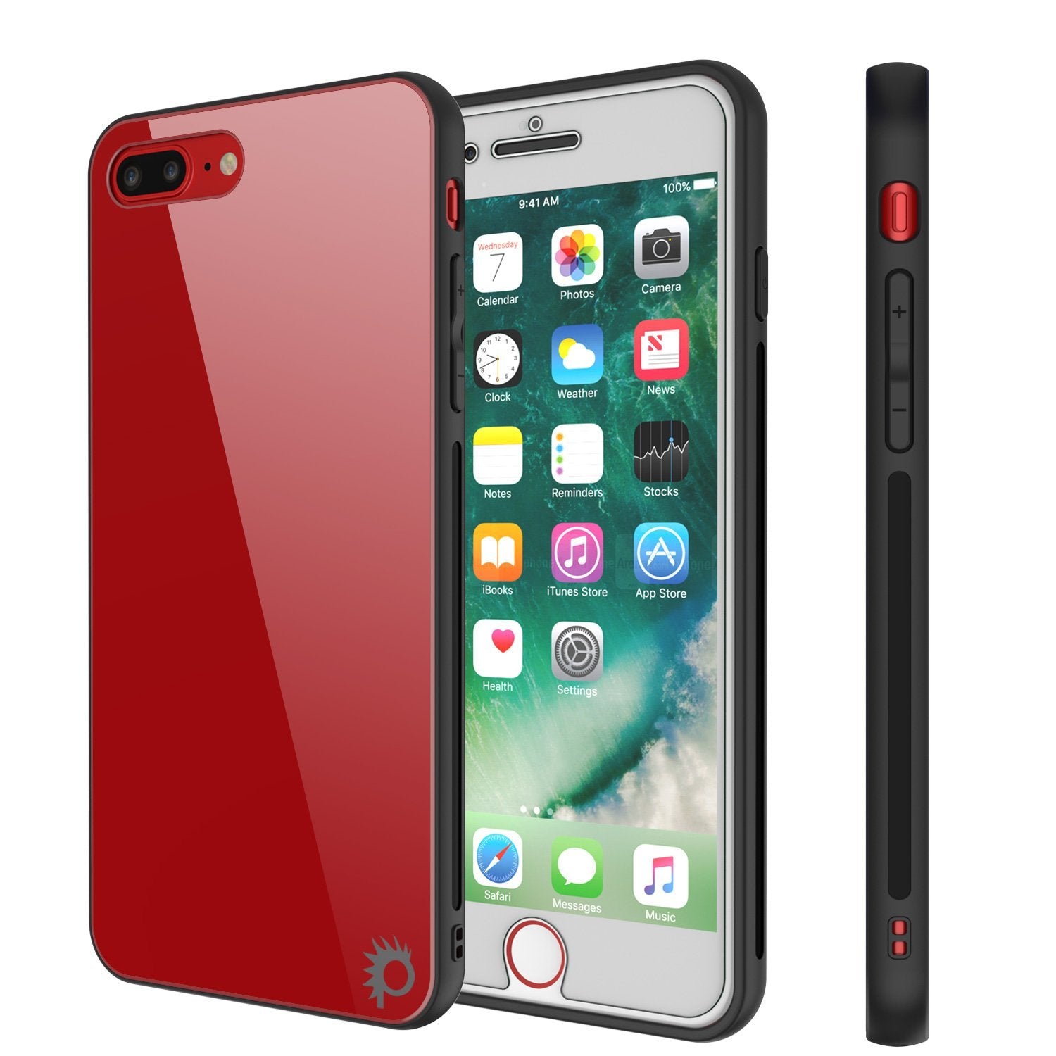 Capa para iPhone 8 PLUS, Punkcase GlassShield Protetor Ultra Fino de Vidro Temperado 9H para o Corpo Inteiro com Proteção contra Quedas e Adesão Antiderrapante para Apple iPhone 7 PLUS / Apple iPhone 8 PLUS (Vermelho)