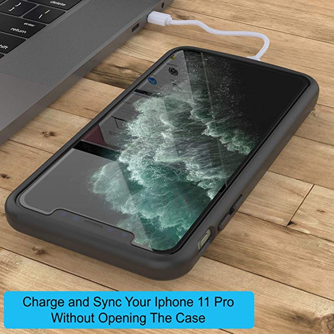 Capa de bateria para iPhone 11 Pro, PunkJuice 5000mAH Power Bank de carregamento rápido com protetor de tela | [Preto]
