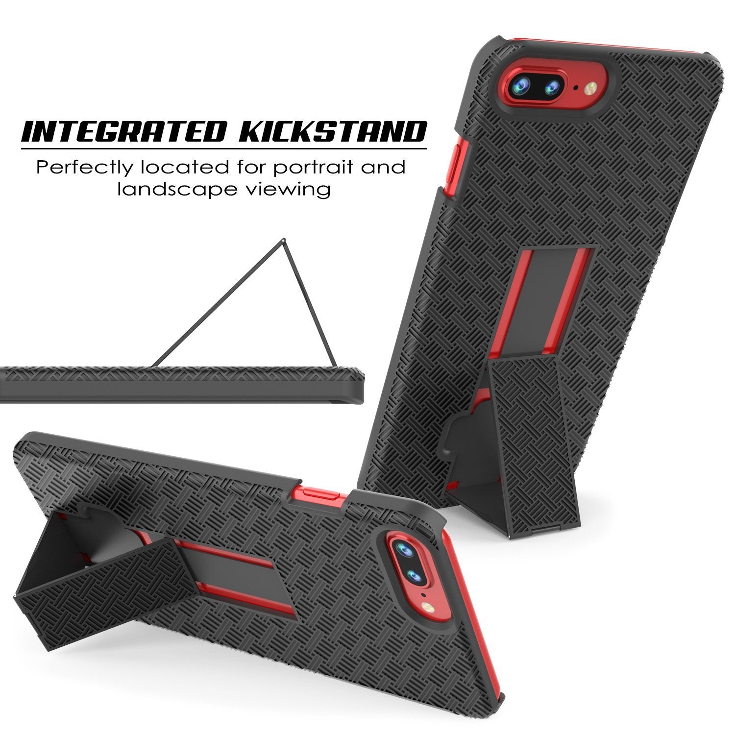 Punkcase iPhone 8 / 7 Plus Case With Tempered Glass Screen Protector, Holster Belt Clip & Built-In Kickstand Non Slip Dual Layer Hybrid TPU Full Body Protection [Thin Fit] for Apple iPhone 7+ & 8+ [Black] 