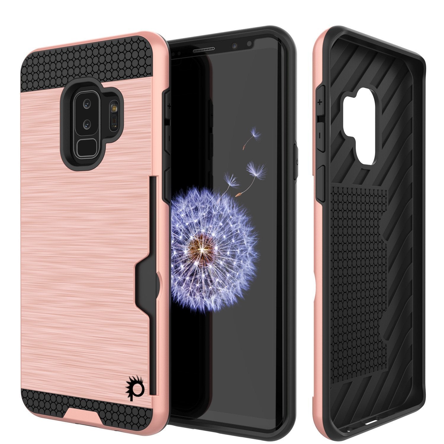 Capa Galaxy S9 Plus, PUNKcase [Série SLOT] [Ajuste Slim] Capa de Armadura de Dupla Camada com Sistema Anti-choque Integrado, Slot para Cartão de Crédito [Ouro Rosa]