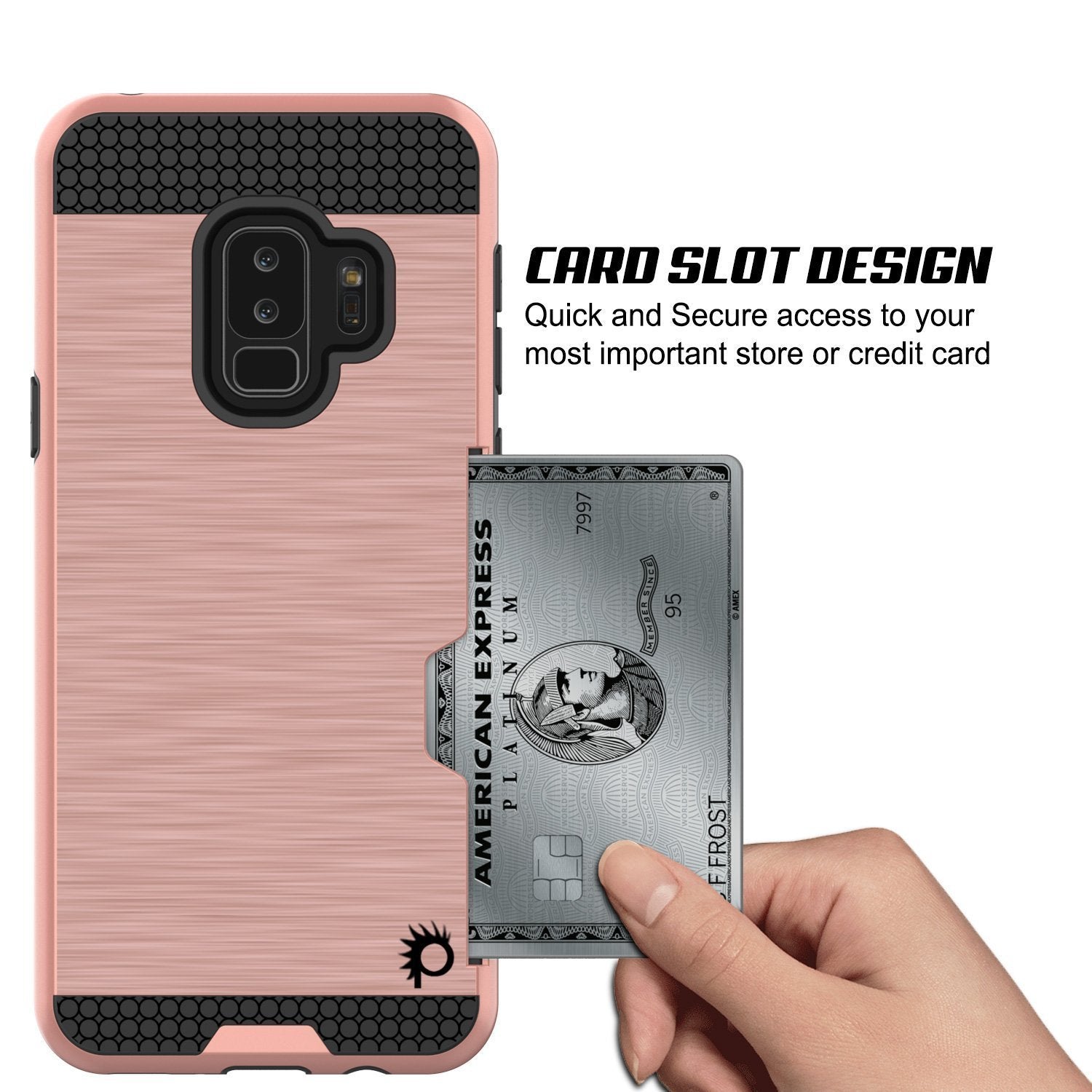 Galaxy S9 Plus Case, PUNKcase [SLOT Series] [Slim Fit] Dual-Layer Armor Cover w/Integrated Anti-Shock System, Credit Card Slot  [Rose Gold] (Color in image: Silver)
