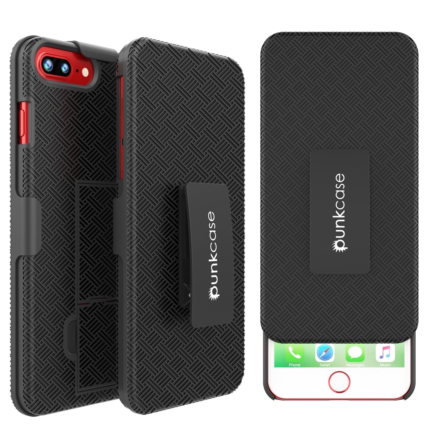 Capa Punkcase para iPhone 8 / 7 Plus com Protetor de Tela de Vidro Temperado, Clipe de Cinto, Suporte para Cinto e Anel de Suporte Integrado, Camada Dupla Híbrida TPU Antiderrapante Proteção Total do Corpo [Ajuste Fino] para Apple iPhone 7+ & 8+ [Preto]