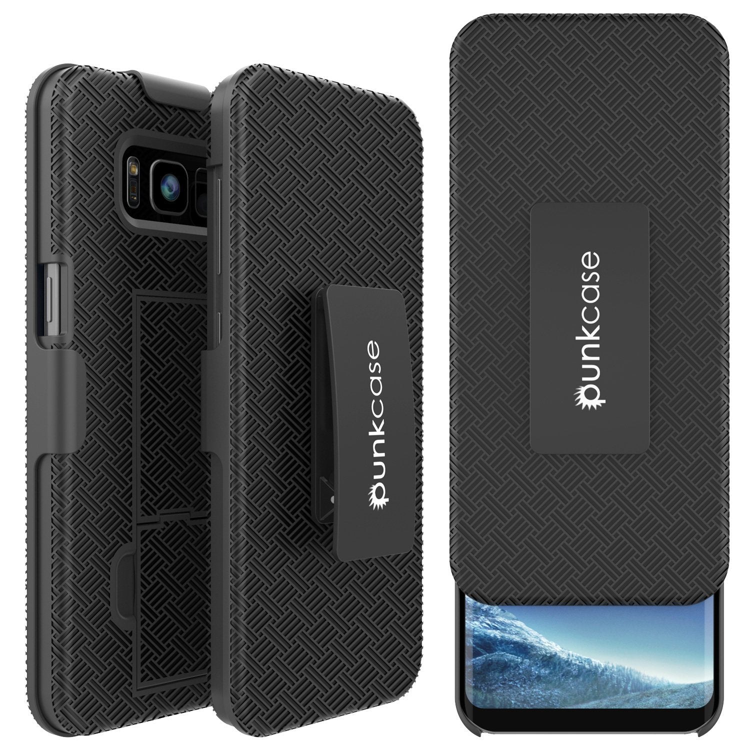 Capa Punkcase Galaxy S8 Plus, com Protetor de Tela de Vidro PunkShield, Clipe de Cinto, Suporte de Kickstand integrado e Camada Híbrida TPU Dupla Antiderrapante de Proteção Total para o Corpo para Samsung S8 Plus Edge [Preto]