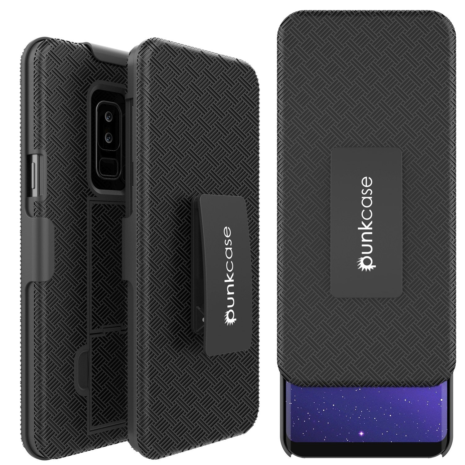 Capa Punkcase Galaxy S9 PLUS com Protetor de Tela, Presilha de Cinto e Suporte Embutido - Camada Híbrida Dupla de TPU Antideslizante para Proteção Total do Corpo - Fina, para Samsung Galaxy S9+ Edge [Preto]
