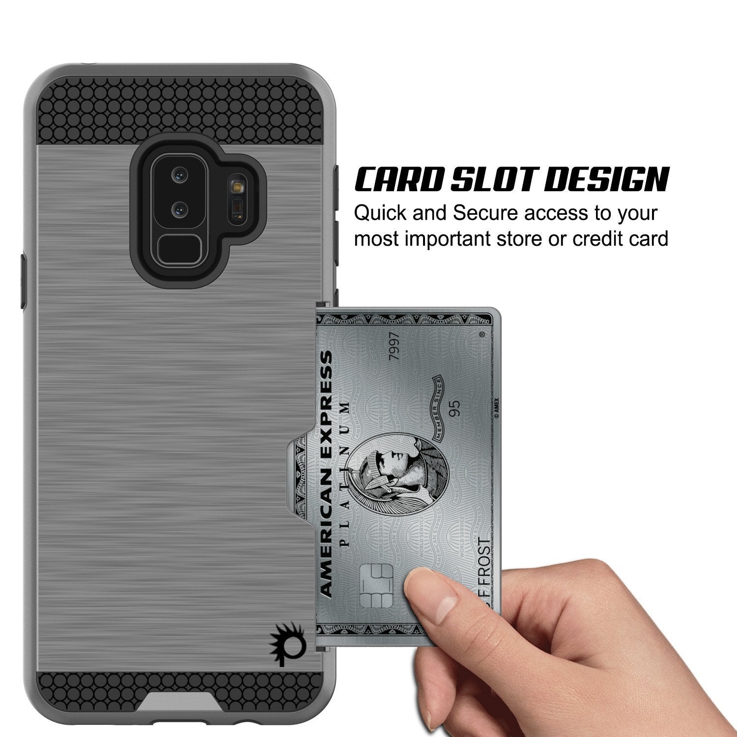 Galaxy S9 Plus Case, PUNKcase [SLOT Series] [Slim Fit] Dual-Layer Armor Cover w/Integrated Anti-Shock System [Grey] (Color in image: Silver)