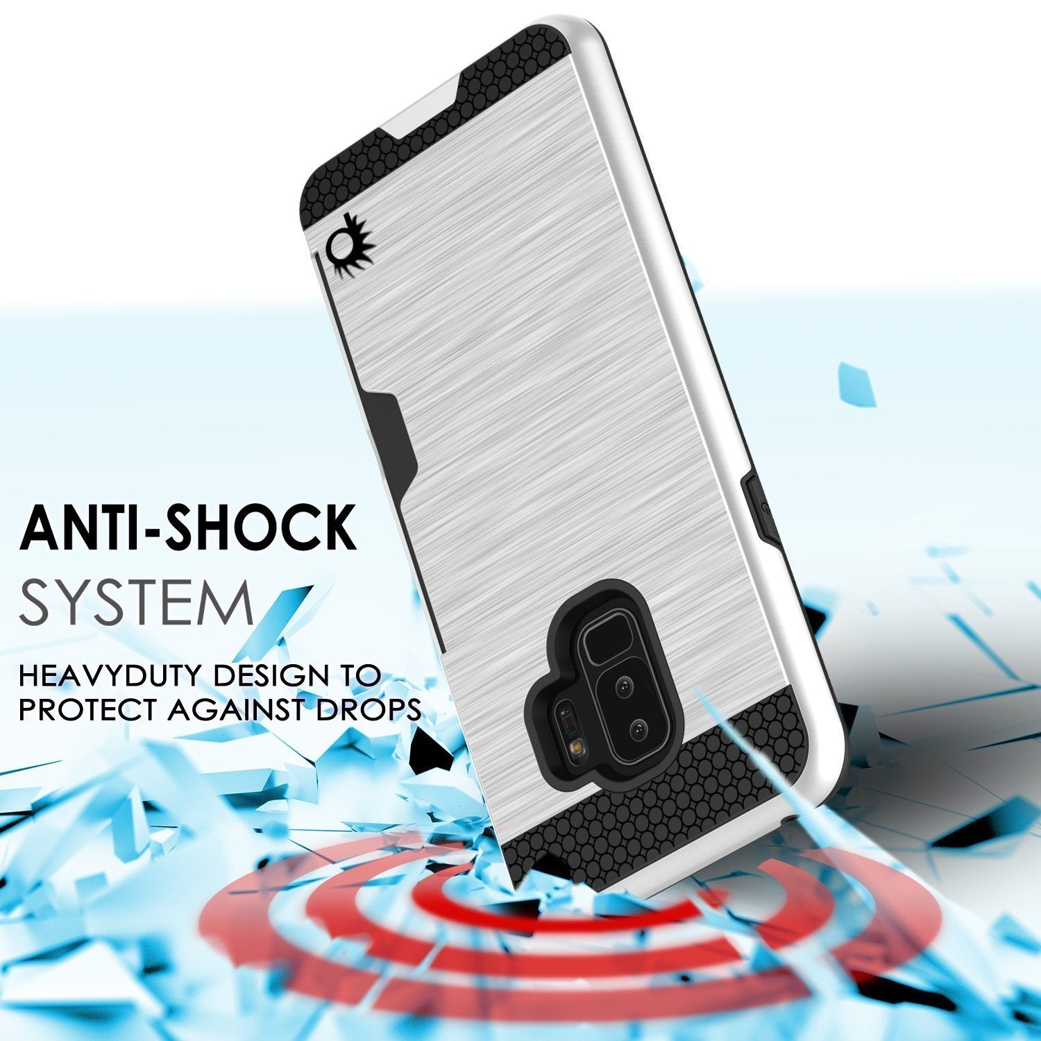 Galaxy S9 Plus Case, PUNKcase [SLOT Series] [Slim Fit] Dual-Layer Armor Cover w/Integrated Anti-Shock System, Credit Card Slot & Screen Protector [White] (Color in image: Gold)