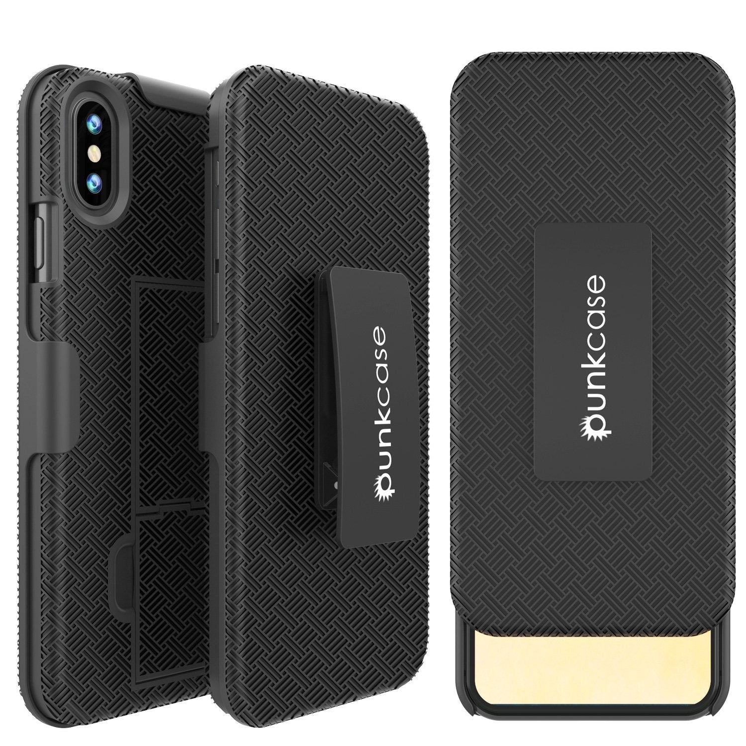 Capa para iPhone X Punkcase com Protetor de Tela de Vidro Temperado, Clipe de Cinto, Suporte de Cinto e Suporte Integrado, Camada Híbrida Dupla de TPU Anti Derrapante, Proteção Completa para o Corpo [Ajuste Fino] para Apple iPhone 10 [Preto]