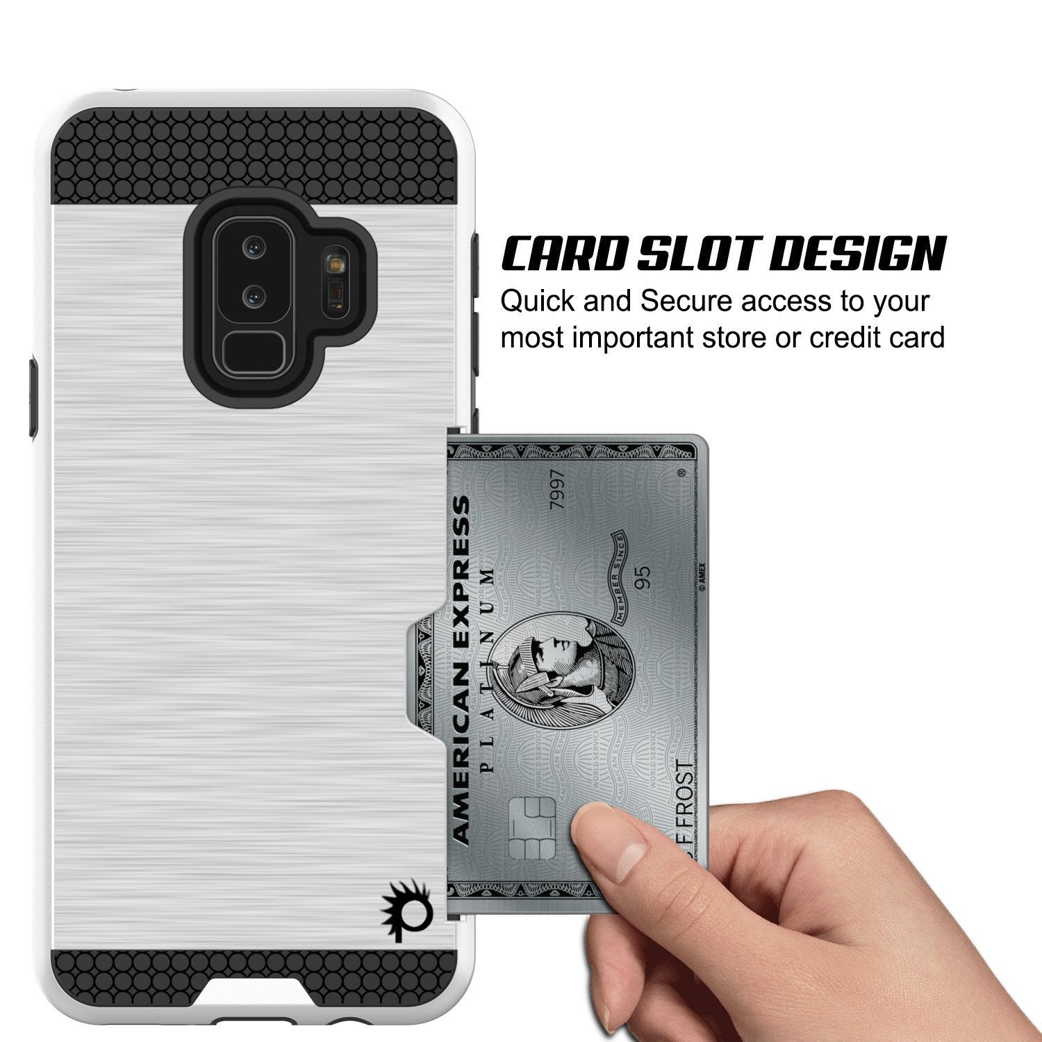 Galaxy S9 Plus Case, PUNKcase [SLOT Series] [Slim Fit] Dual-Layer Armor Cover w/Integrated Anti-Shock System, Credit Card Slot & Screen Protector [White] (Color in image: Silver)