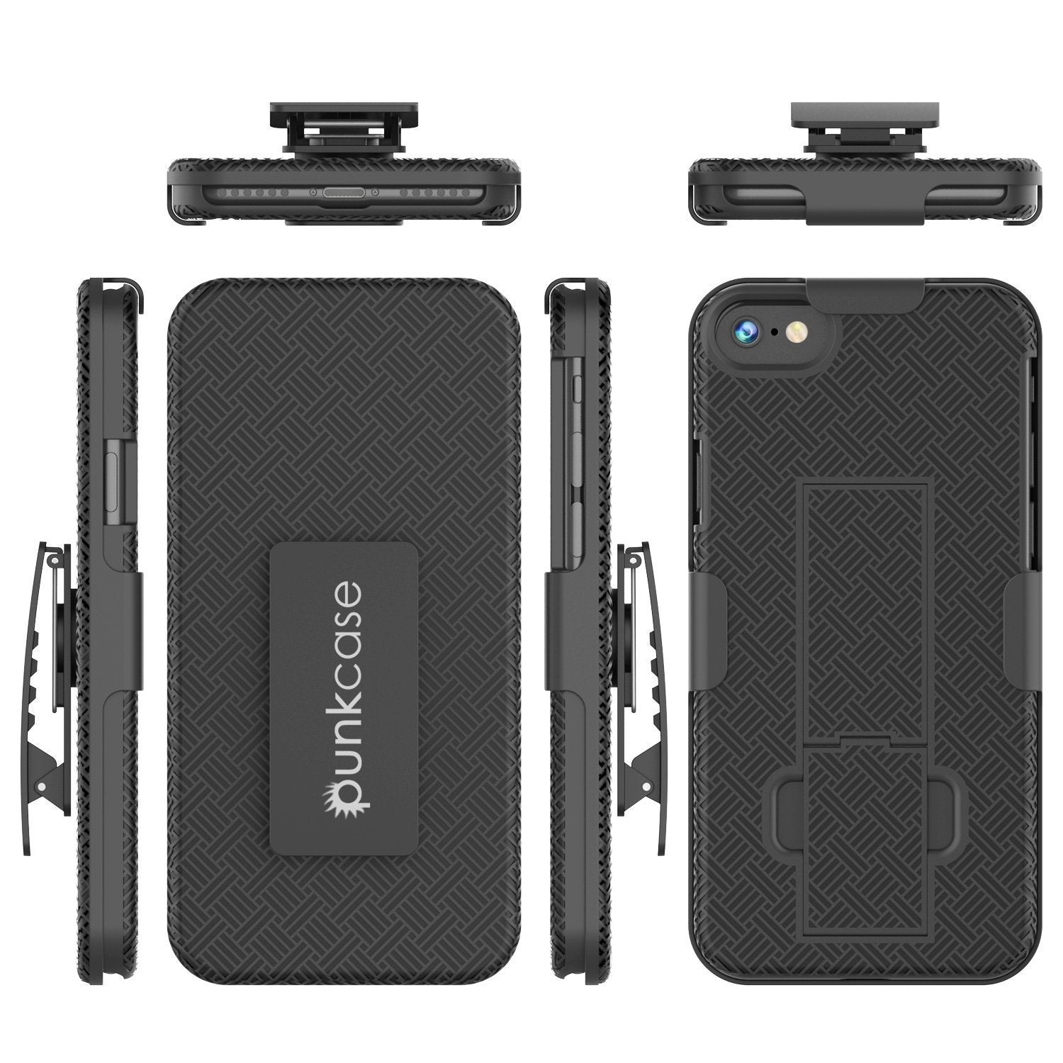 Punkcase iPhone SE (4.7") Case With Tempered Glass Screen Protector, Holster Belt Clip & Built-In Kickstand Non Slip Dual Layer Hybrid TPU Full Body Protection [Thin Fit] for Apple iPhone 7 & 8 [Black] 