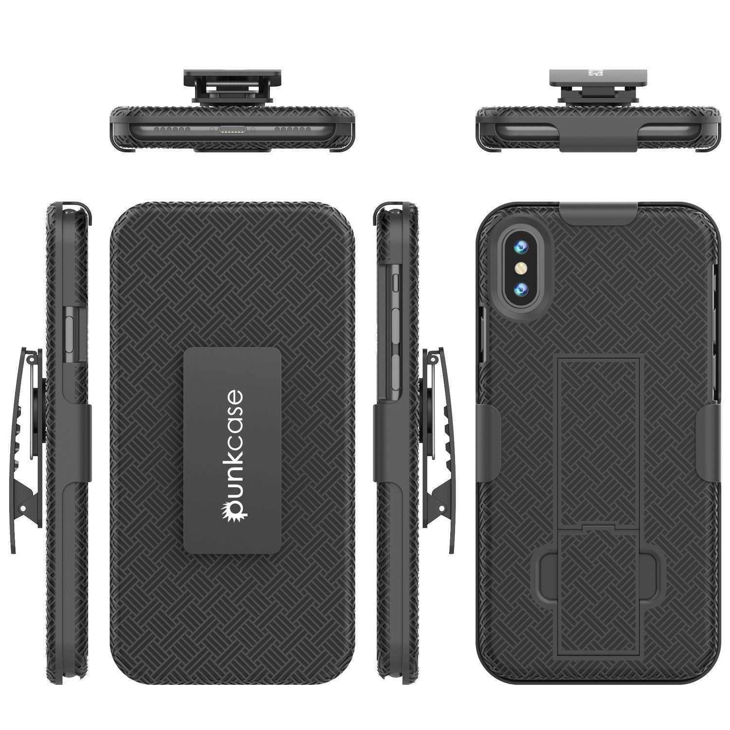 Punkcase iPhone X Case With Tempered Glass Screen Protector, Holster Belt Clip & Built-In Kickstand Non Slip Dual Layer Hybrid TPU Full Body Protection [Thin Fit] for Apple iPhone 10 [Black] 
