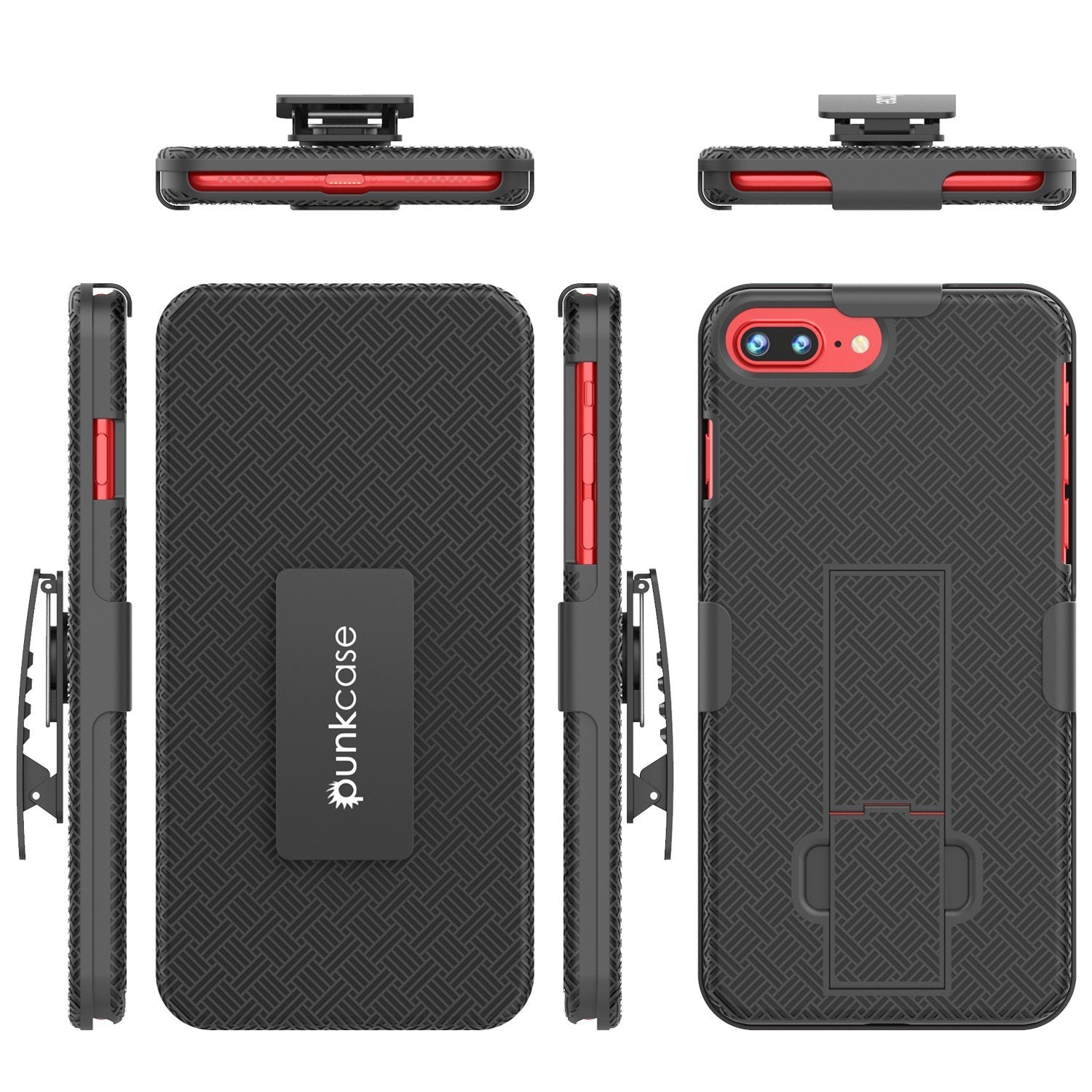 Punkcase iPhone 8 / 7 Plus Case With Tempered Glass Screen Protector, Holster Belt Clip & Built-In Kickstand Non Slip Dual Layer Hybrid TPU Full Body Protection [Thin Fit] for Apple iPhone 7+ & 8+ [Black] 