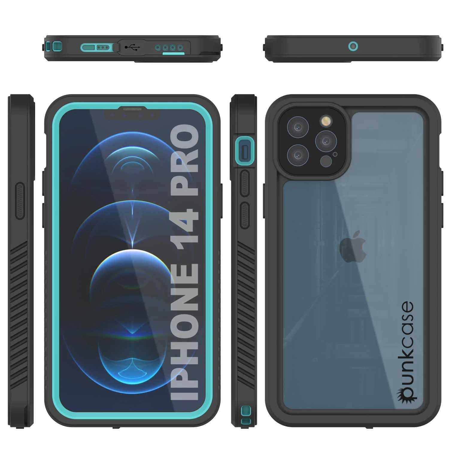 iPhone 14 Pro Waterproof Case, Punkcase [Extreme Series] Armor Cover W/ Built In Screen Protector [Teal] (Color in image: Red)