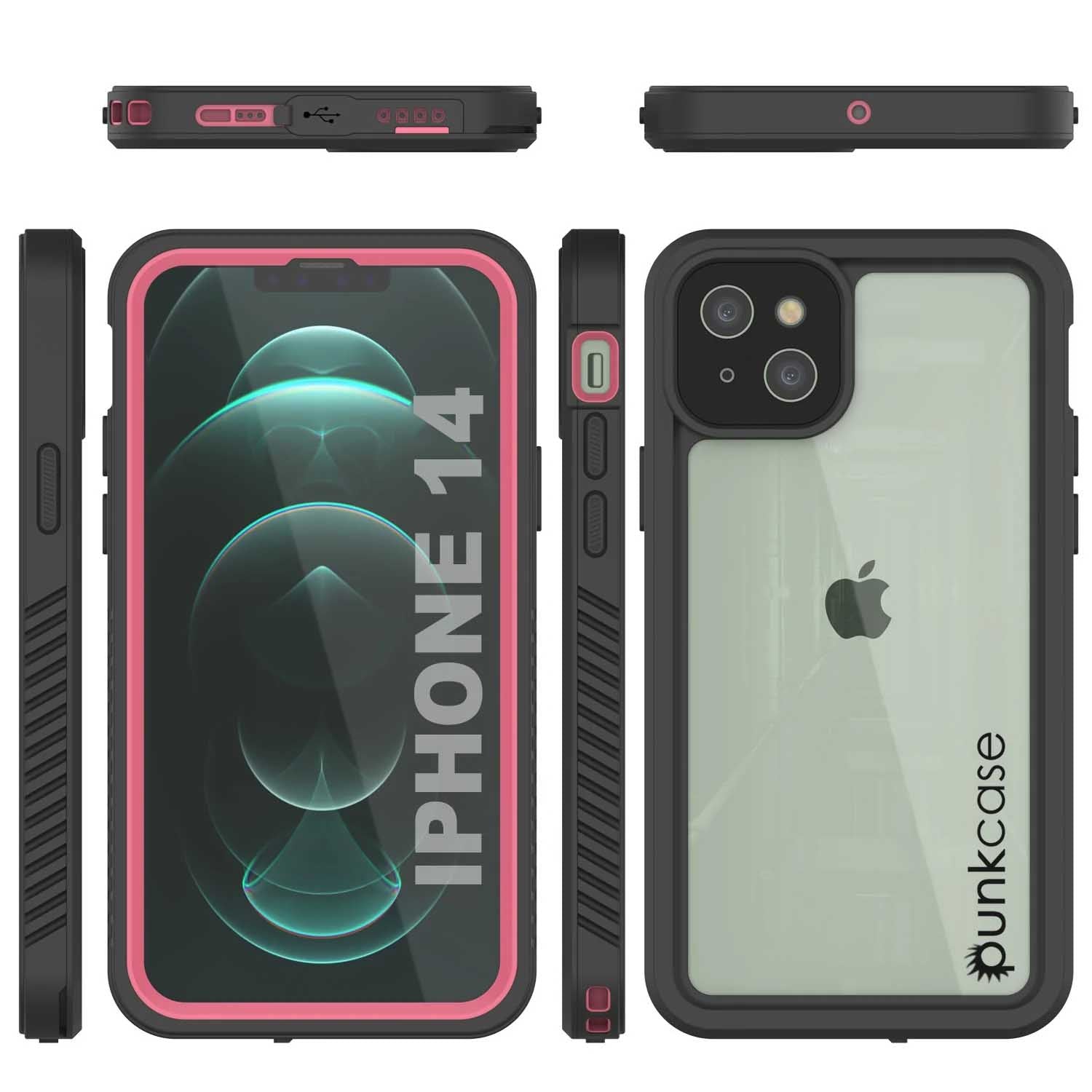 iPhone 14  Waterproof Case, Punkcase [Extreme Series] Armor Cover W/ Built In Screen Protector [Pink] (Color in image: Red)
