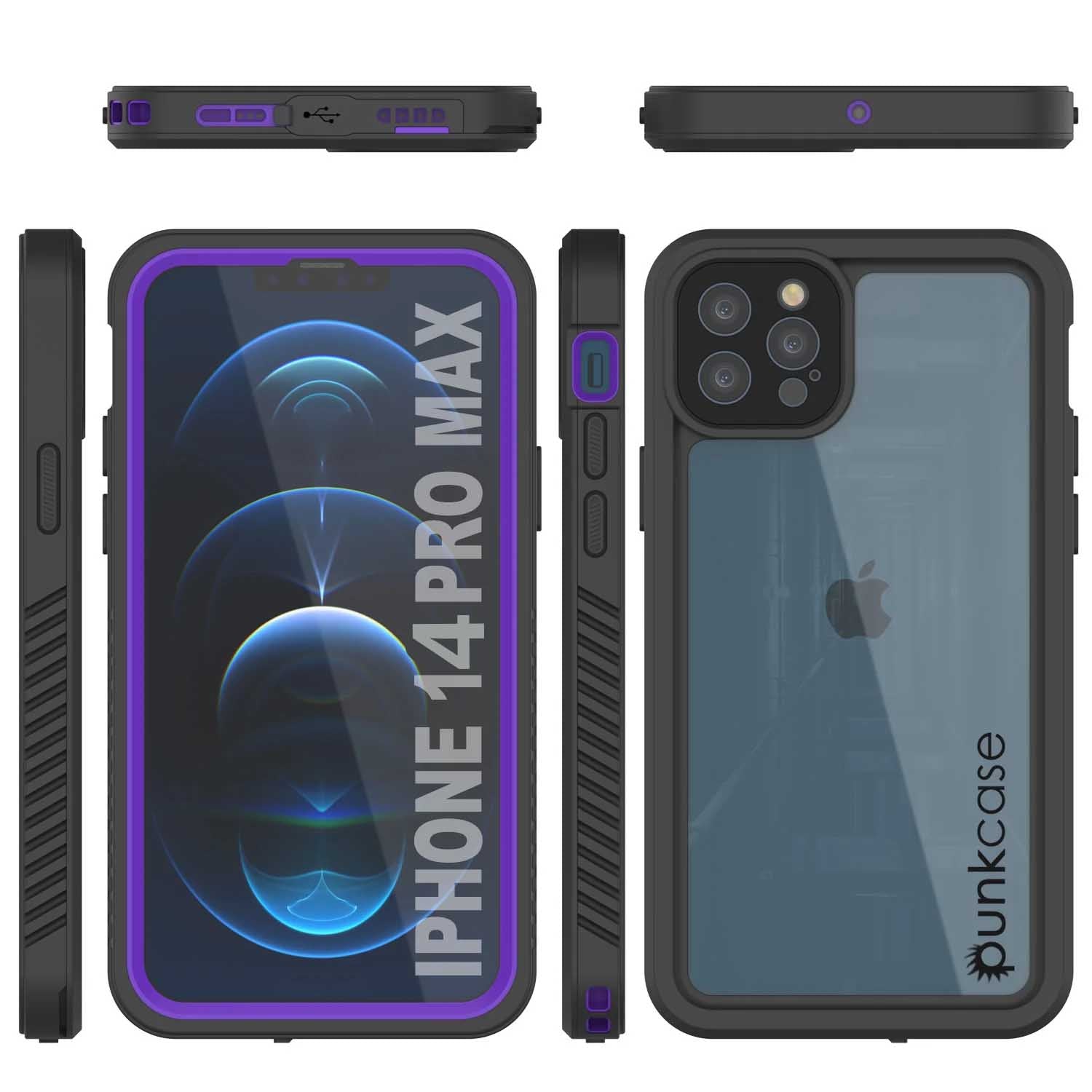 iPhone 14 Pro Max Waterproof Case, Punkcase [Extreme Series] Armor Cover W/ Built In Screen Protector [Purple] (Color in image: Red)