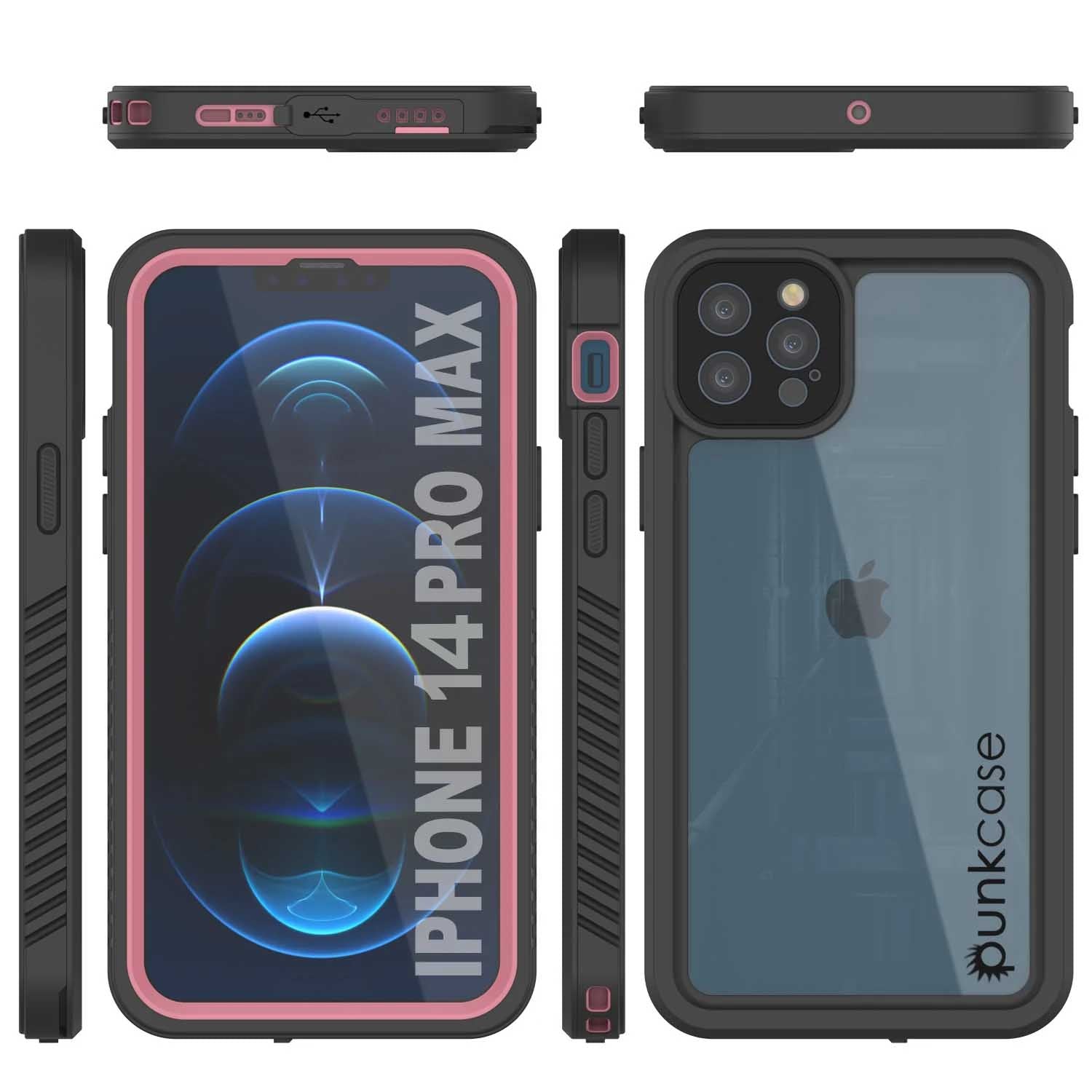 iPhone 14 Pro Max Waterproof Case, Punkcase [Extreme Series] Armor Cover W/ Built In Screen Protector [Pink] (Color in image: Red)