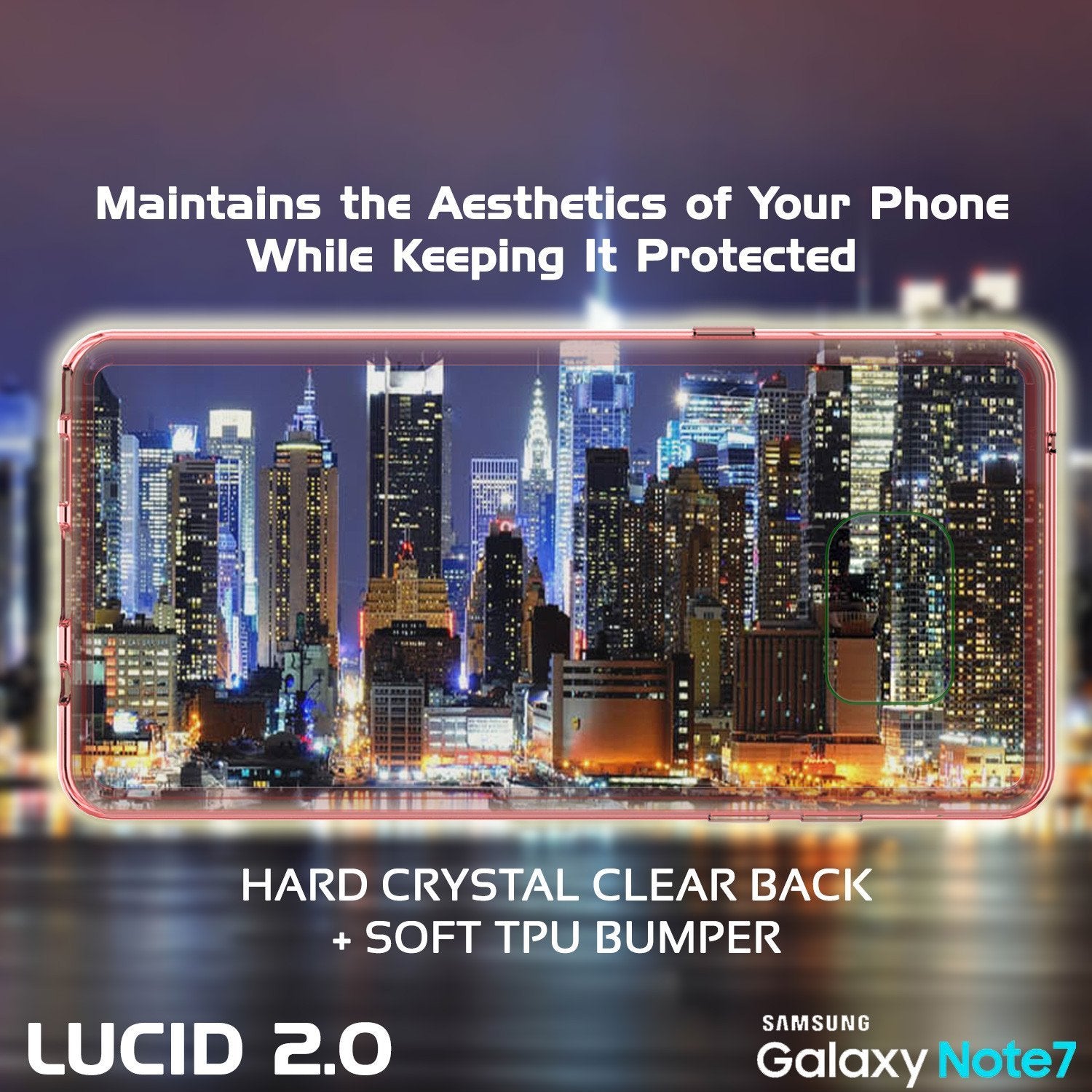 Note 7 Case Punkcase® LUCID 2.0 Crystal Pink Series w/ PUNK SHIELD Screen Protector | Ultra Fit (Color in image: black)